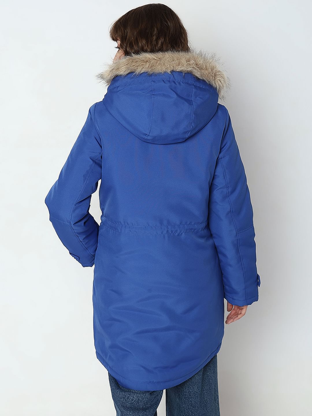 Blue Fur Hooded Parka Jacket