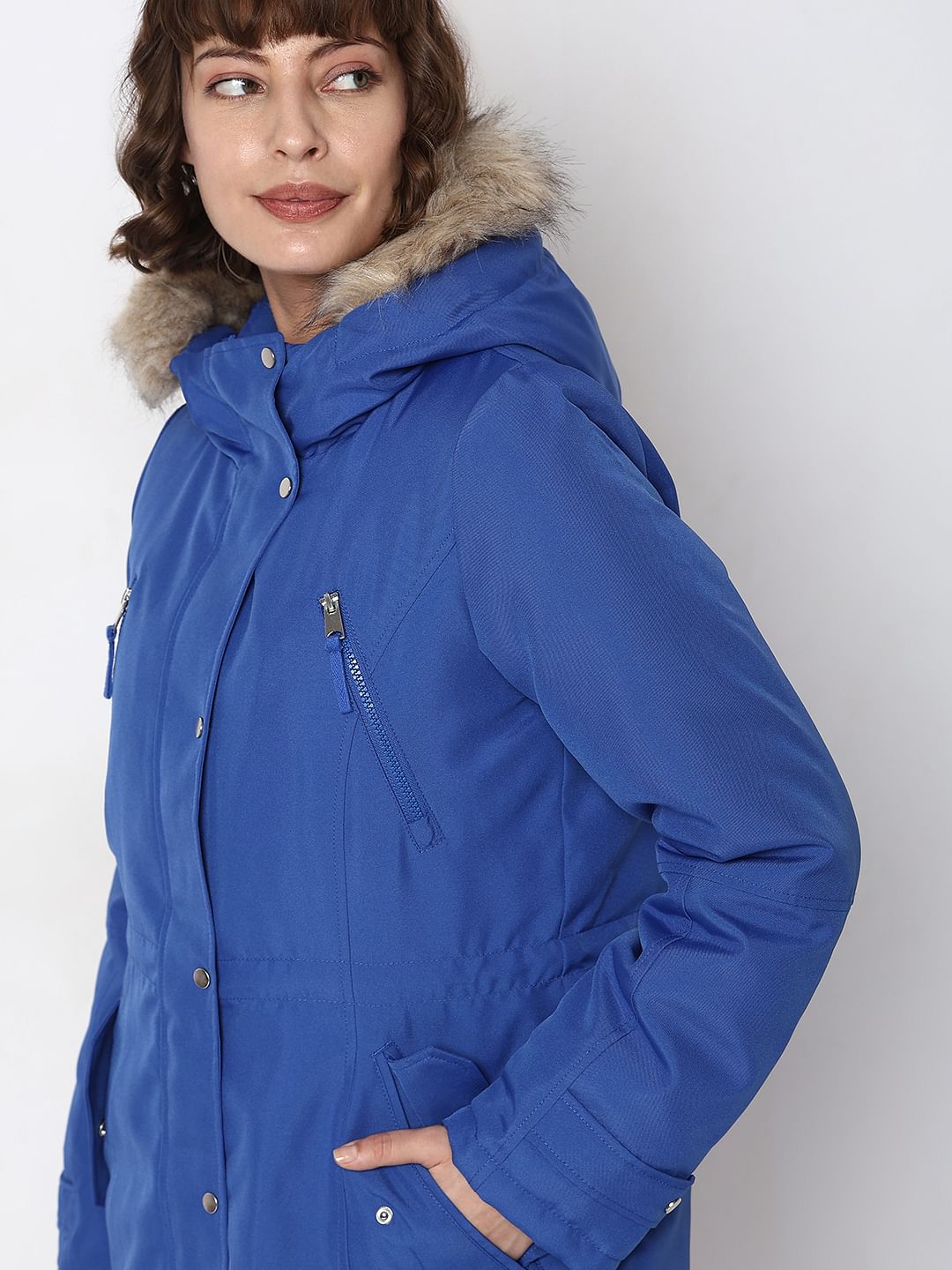 Blue Fur Hooded Parka Jacket