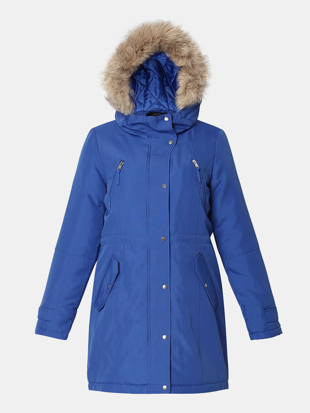 Blue Fur Hooded Parka Jacket