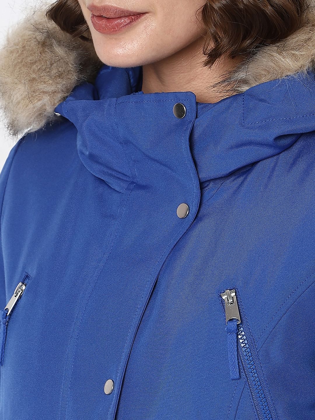 Blue Fur Hooded Parka Jacket