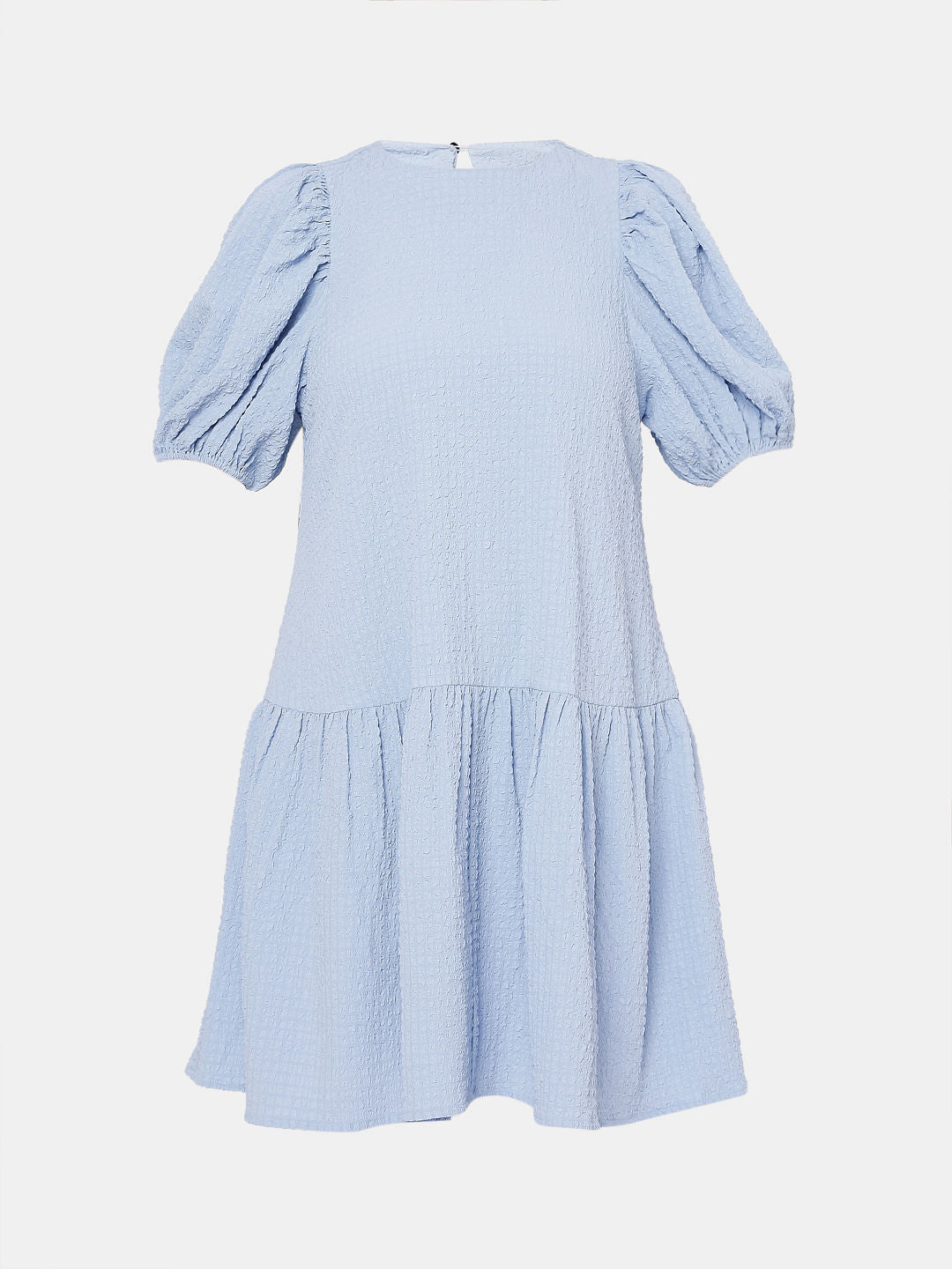 Blue Puff Sleeves Shift Dress