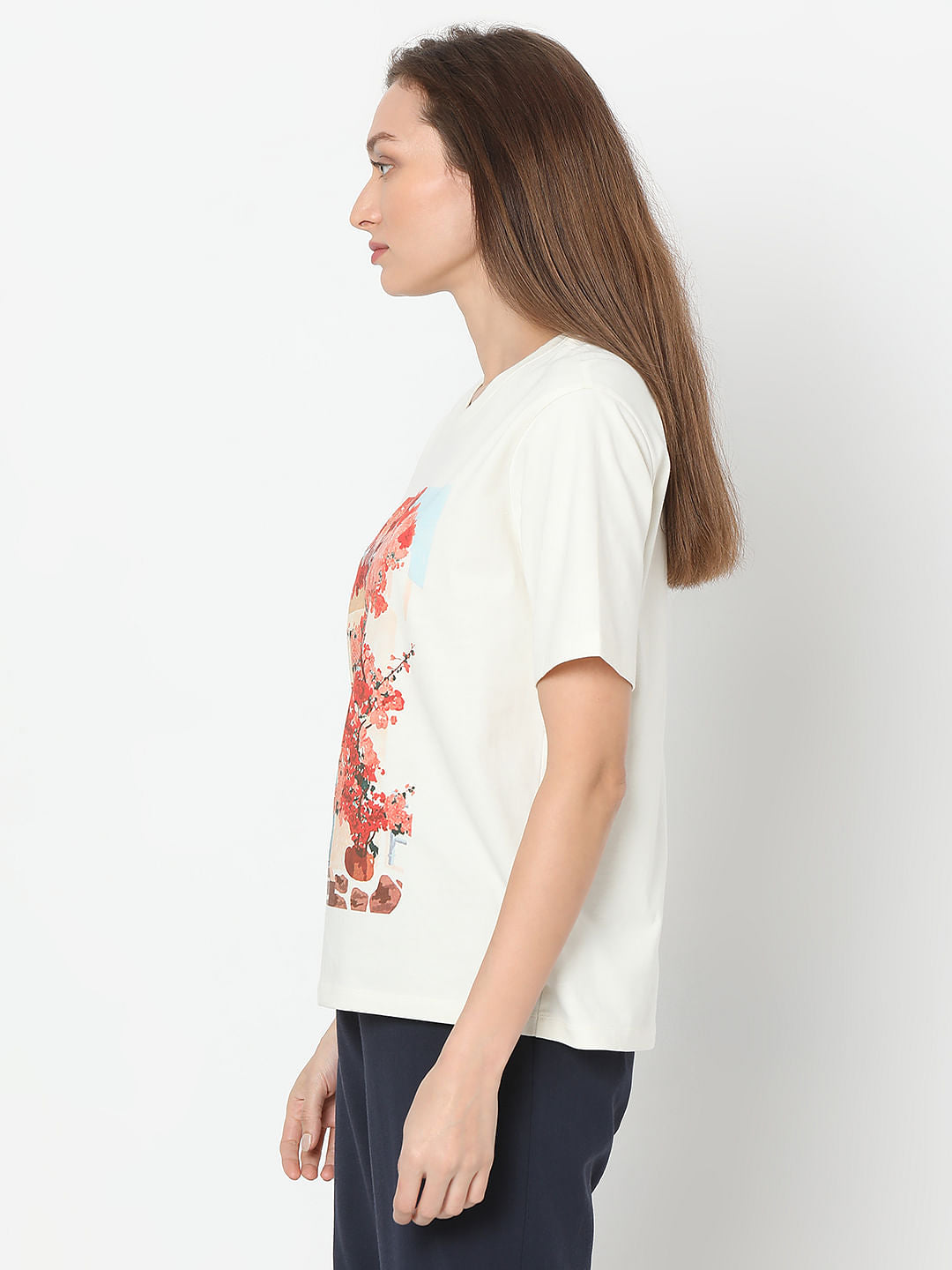 White Floral Print T-Shirt