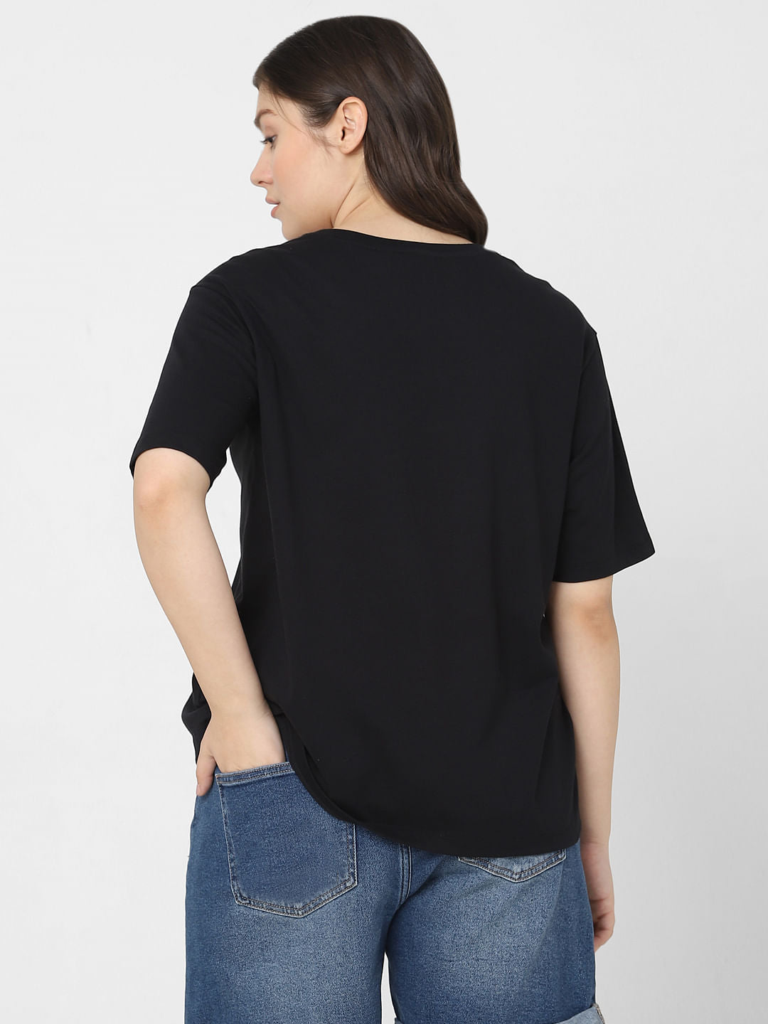Curve Black Graphic Foil Print T-Shirt