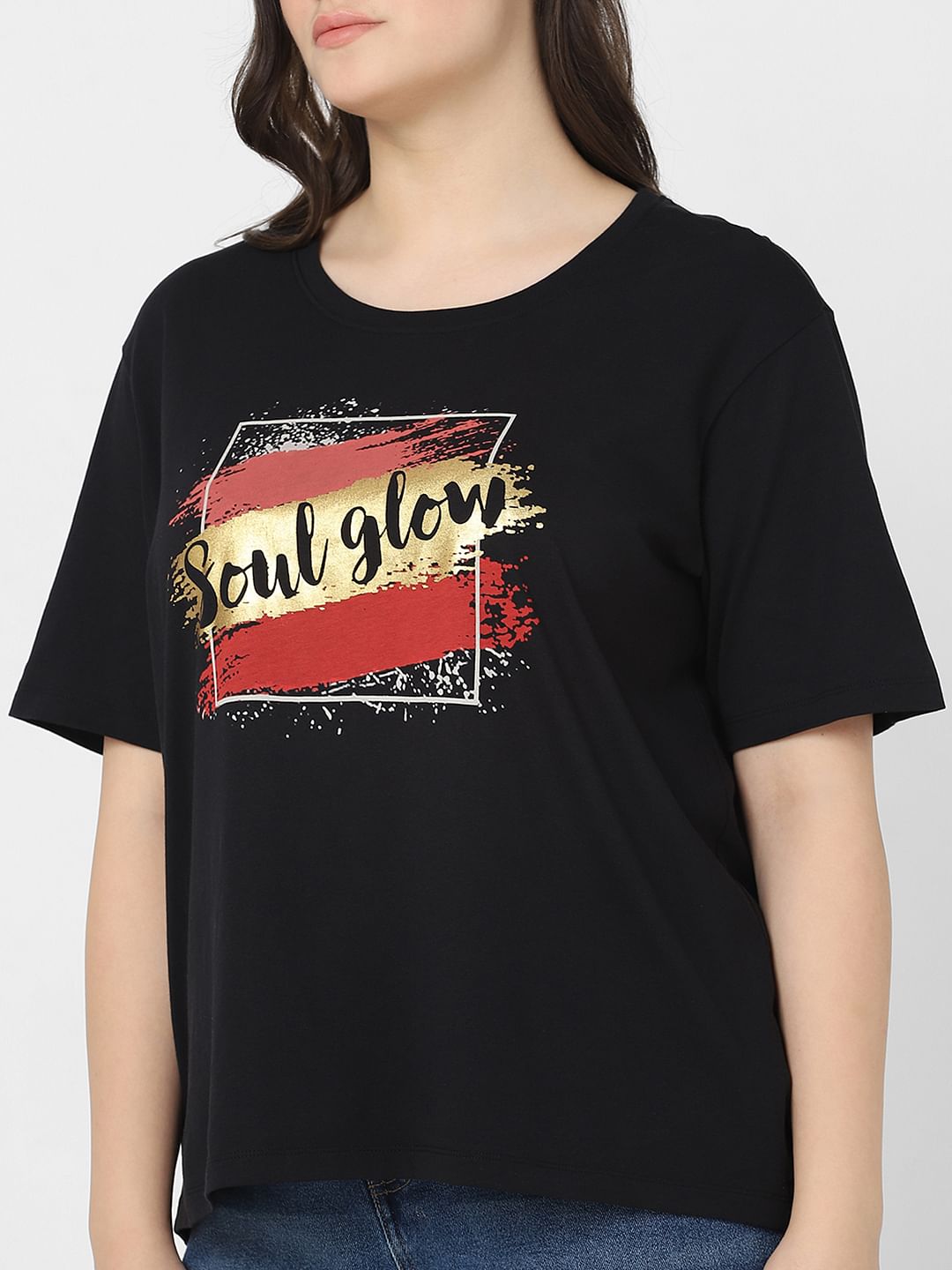 Curve Black Graphic Foil Print T-Shirt