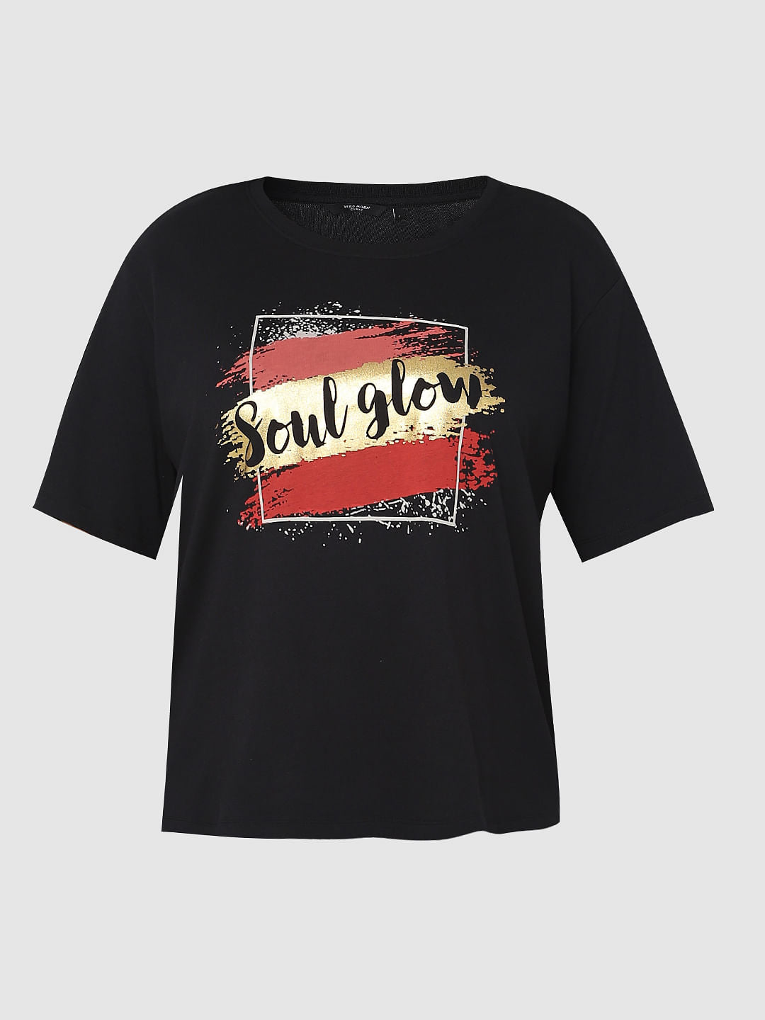 Curve Black Graphic Foil Print T-Shirt