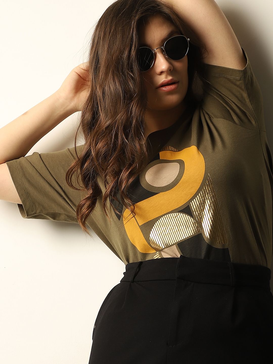 Curve Green Graphic Print T-Shirt