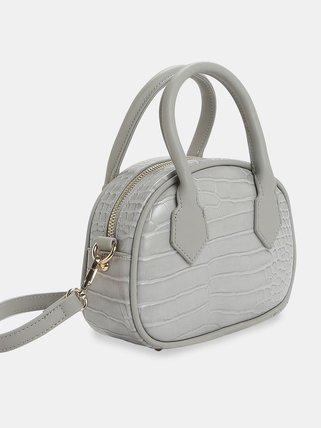 Grey Croc Embossed Crossbody Bag