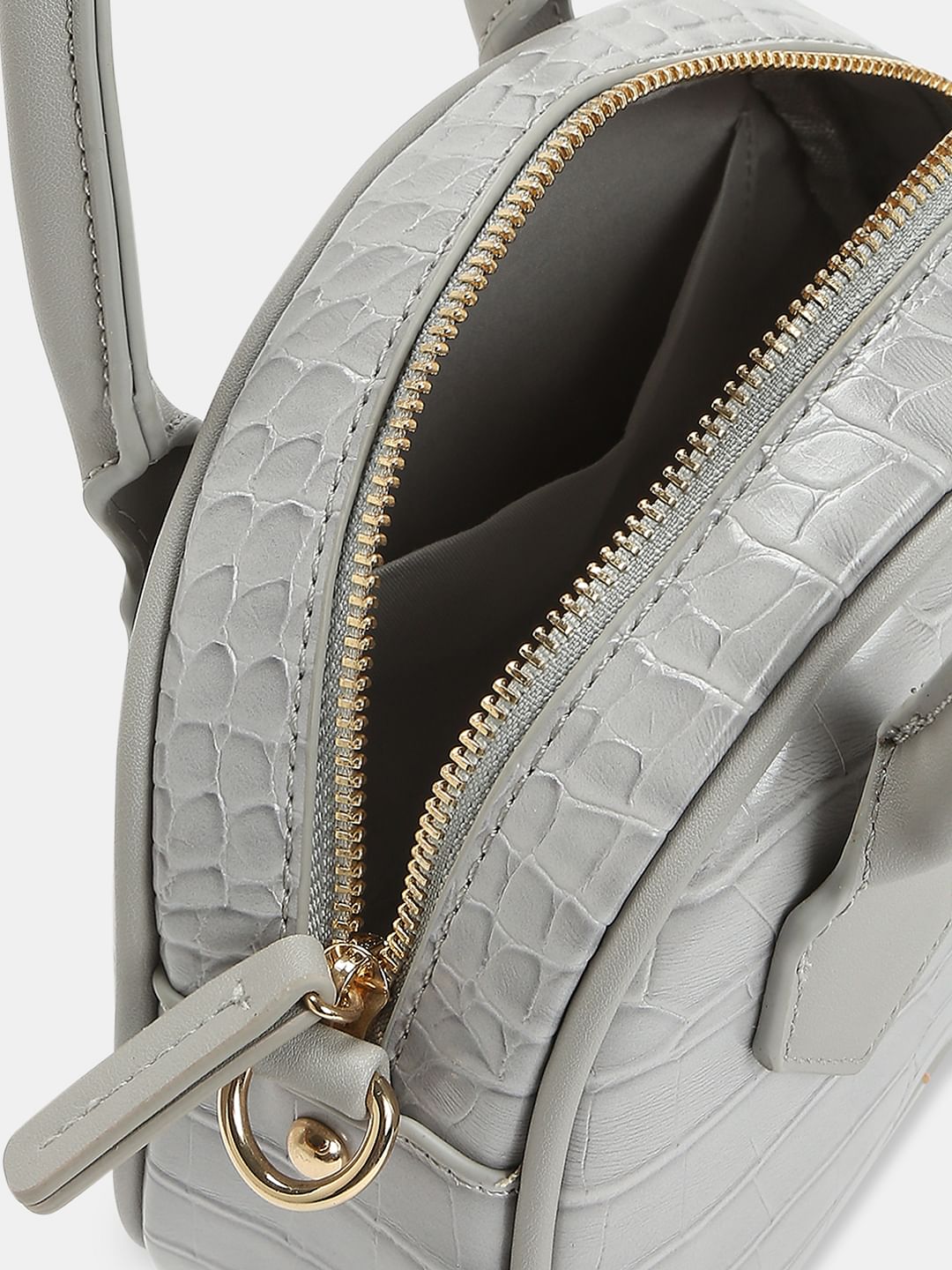 Grey Croc Embossed Crossbody Bag