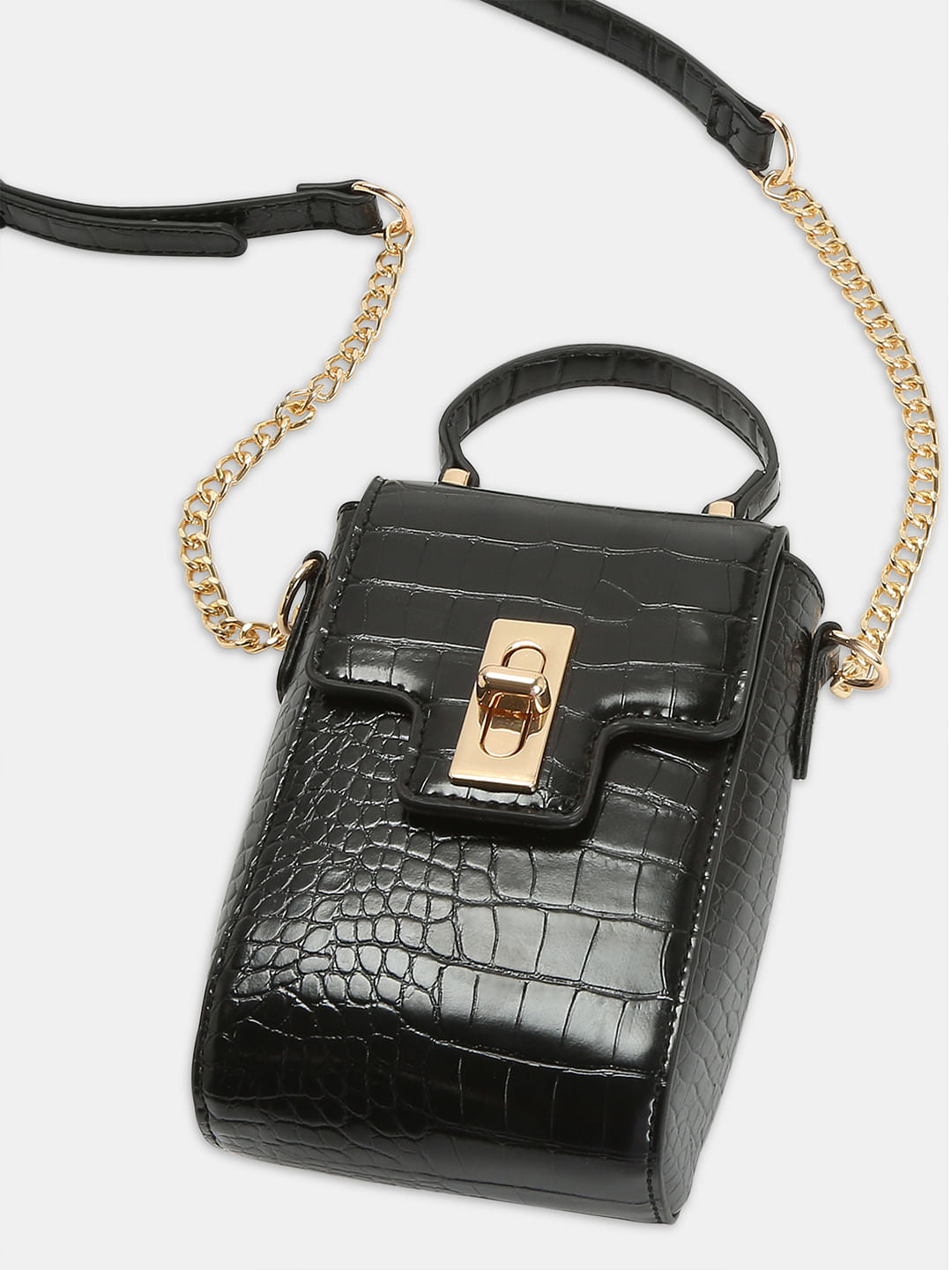 Black Textured Crossbody Bag