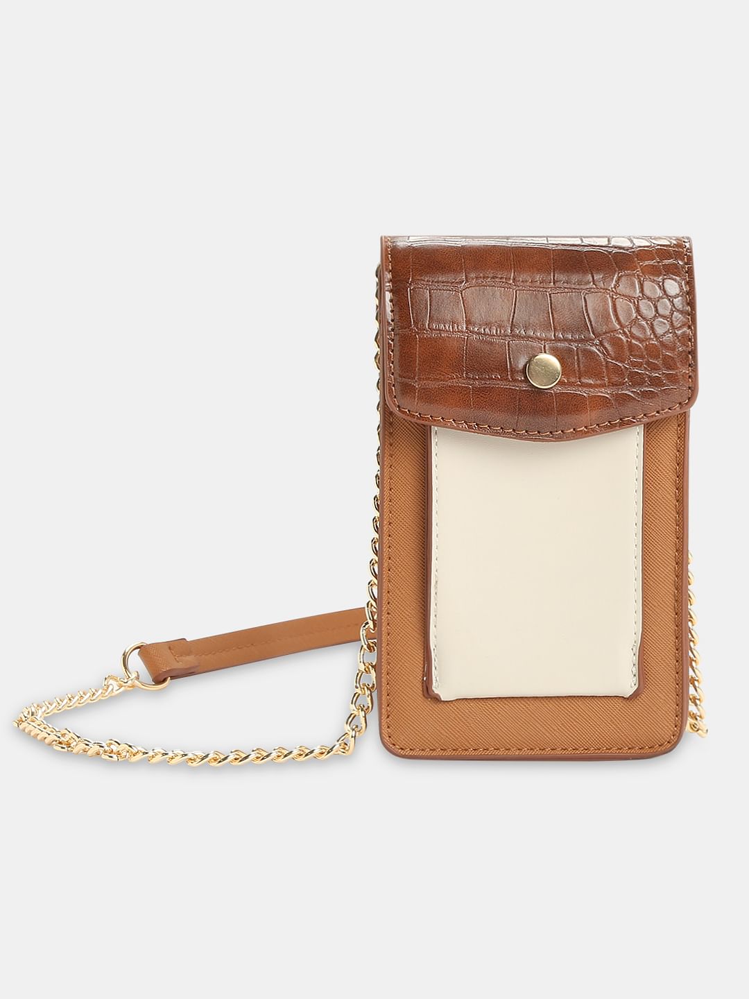 Tan Colourblocked Crossbody Bag