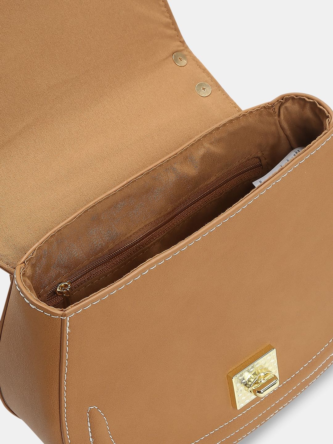 Brown Contrast Stitch Crossbody Bag