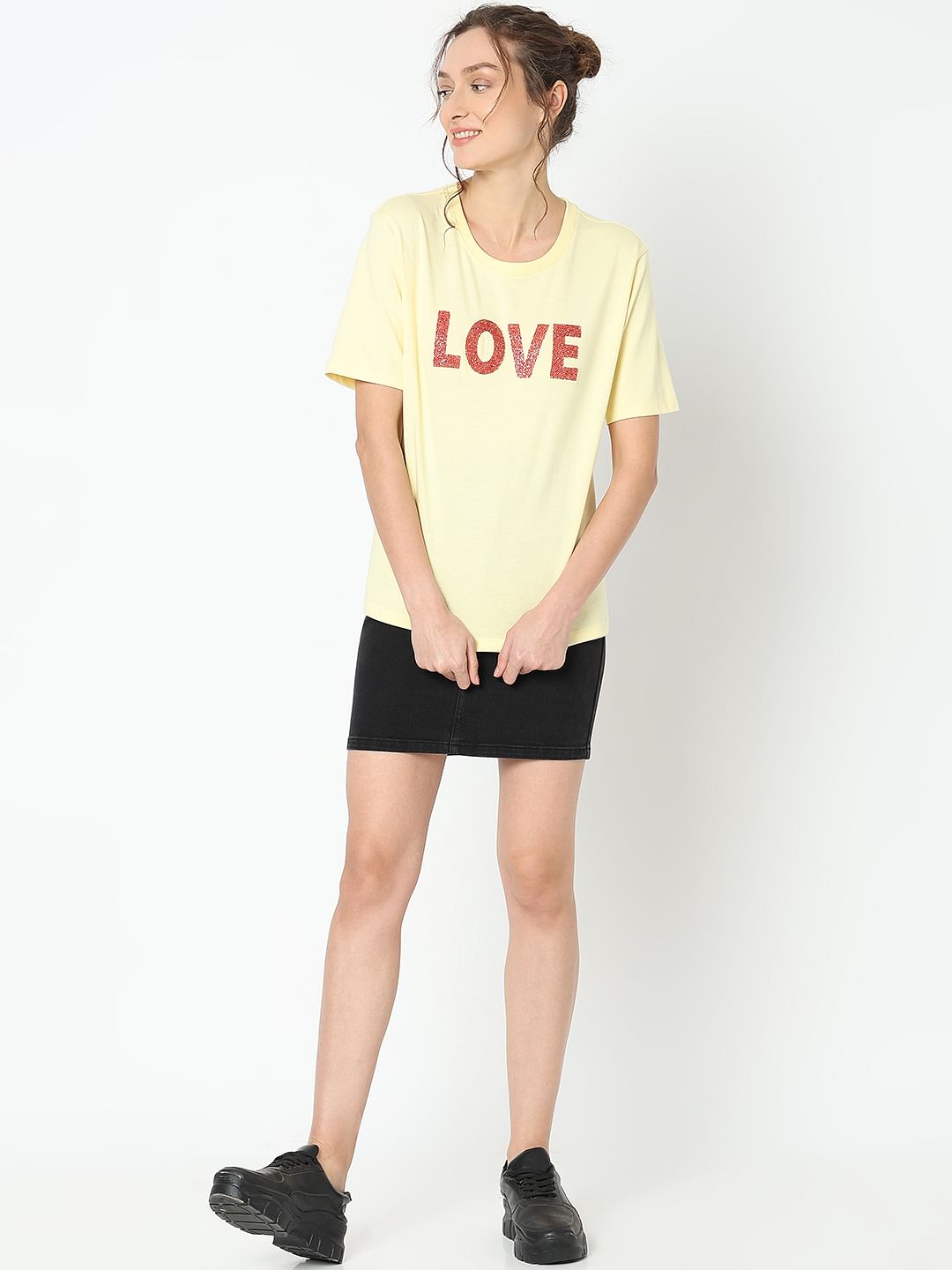 Yellow Embellished Print T-Shirt