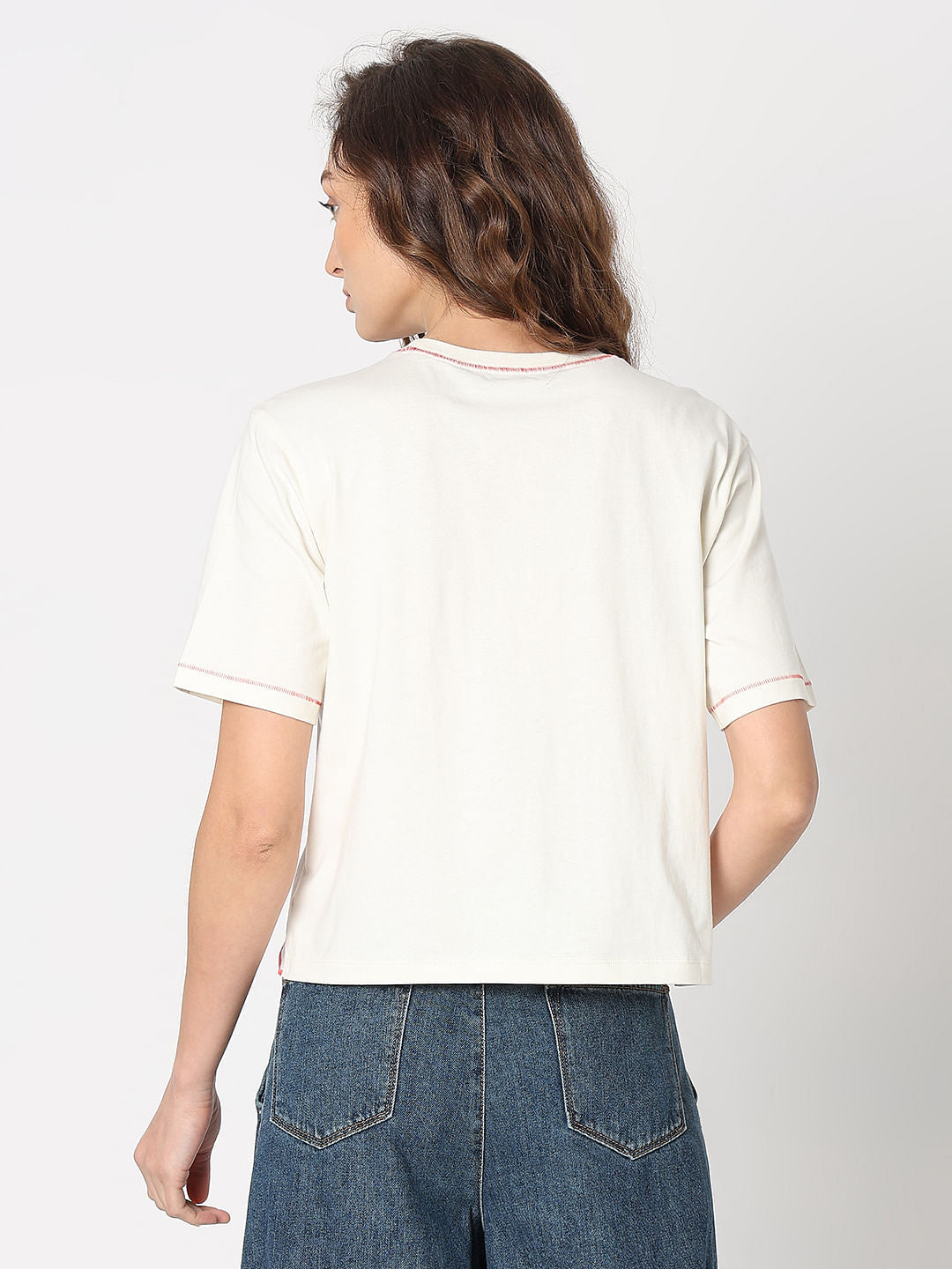 White Embroidered Hem T-Shirt