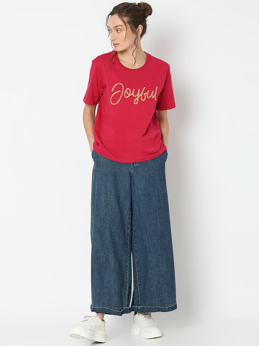Red Embroidered Print T-Shirt