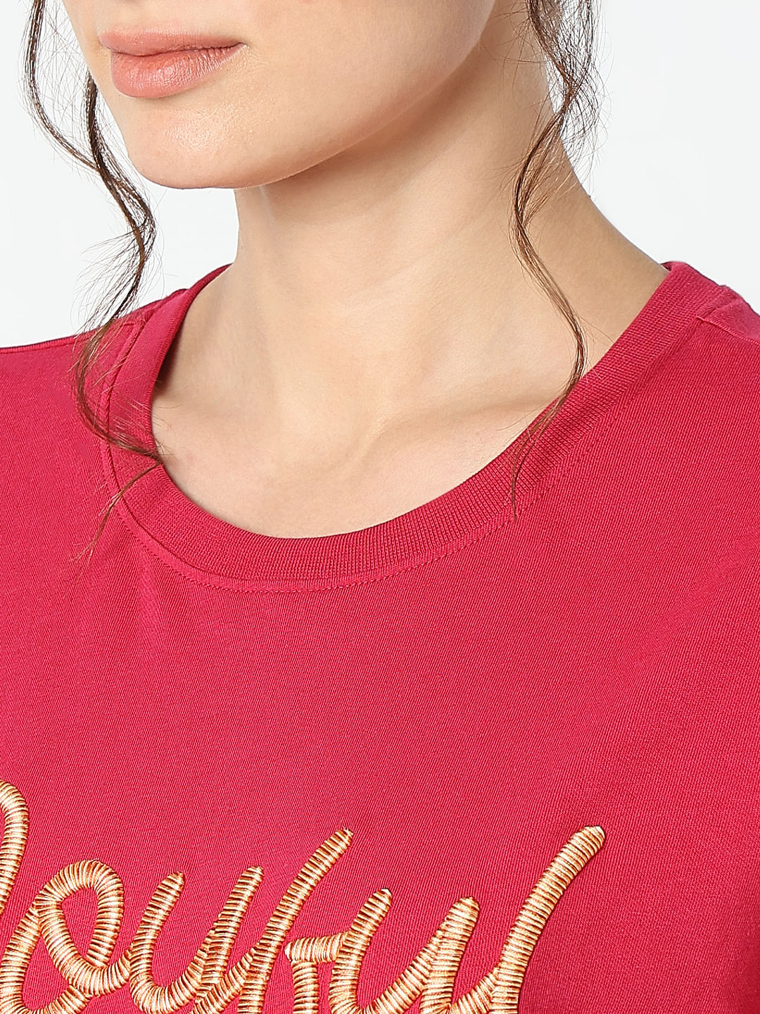 Red Embroidered Print T-Shirt