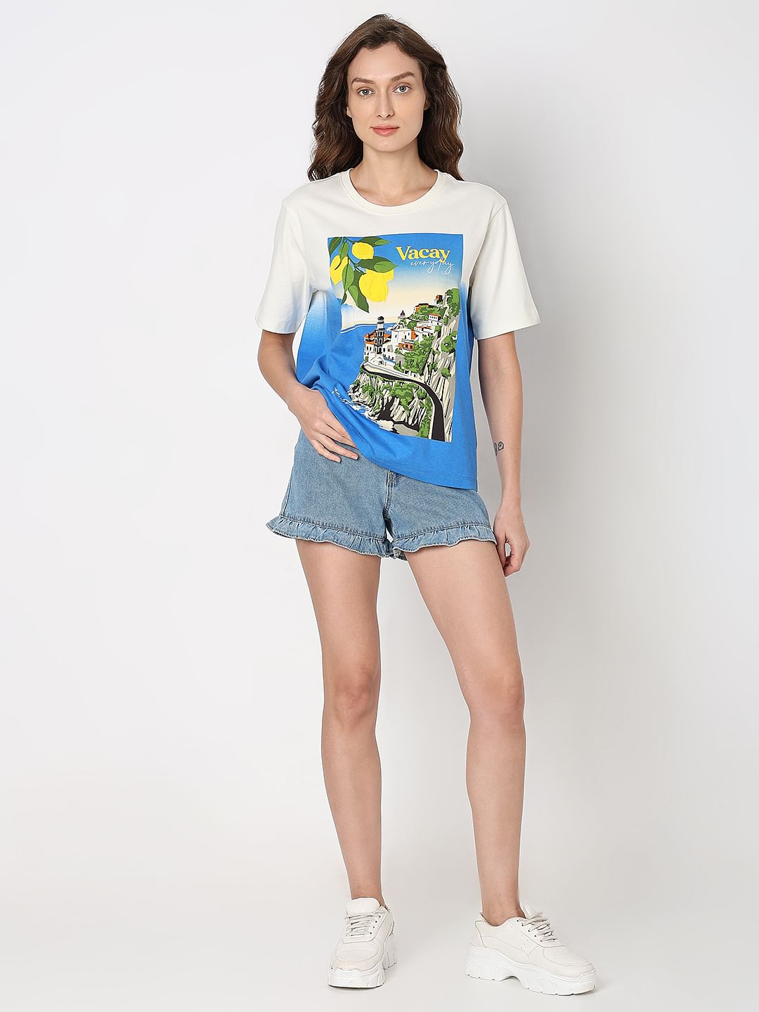 White Ombre Graphic Print T-Shirt