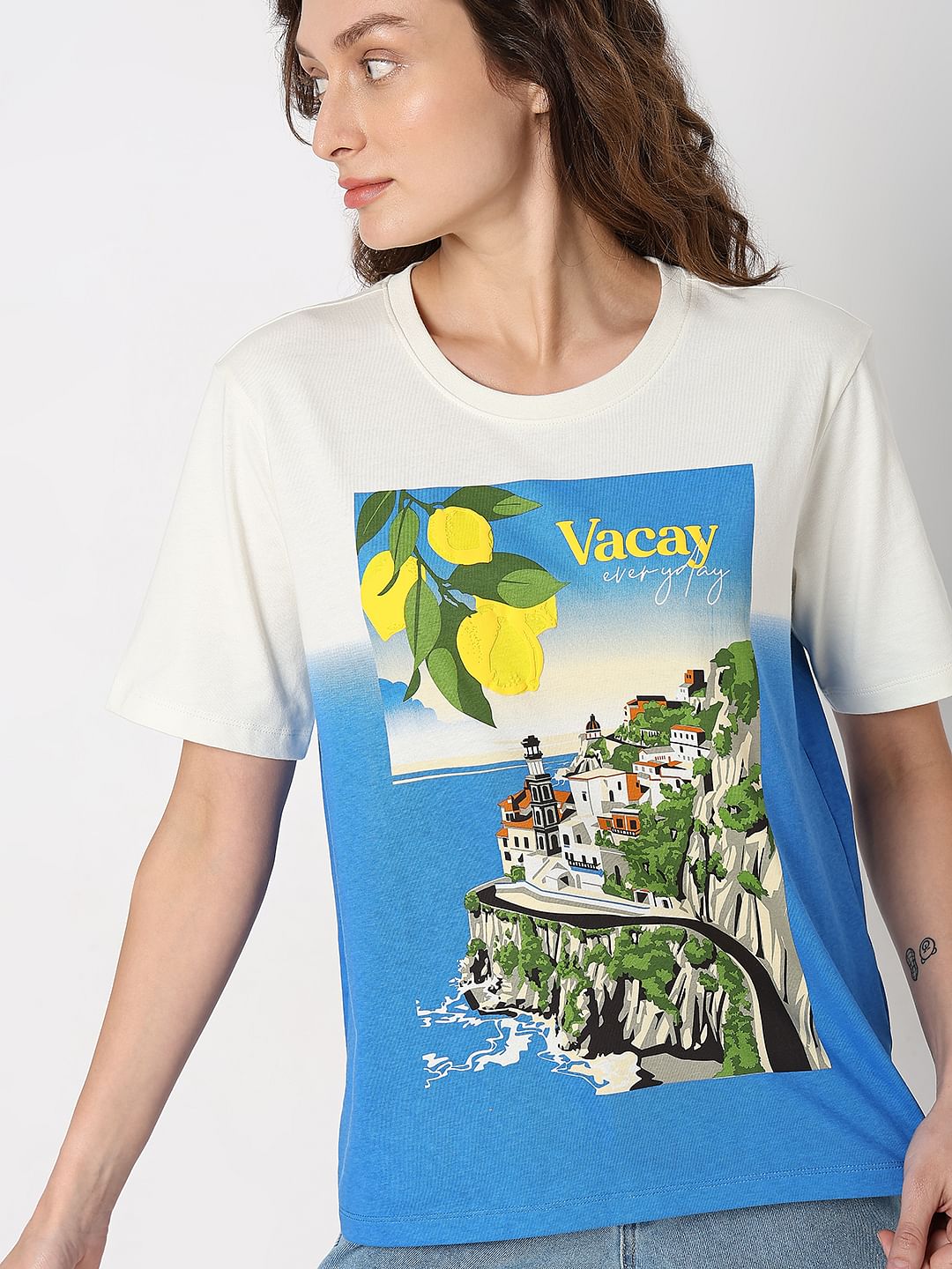 White Ombre Graphic Print T-Shirt