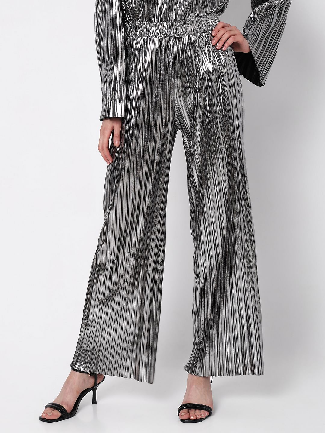 Silver High Rise Metallic Co-Ord Set Pants