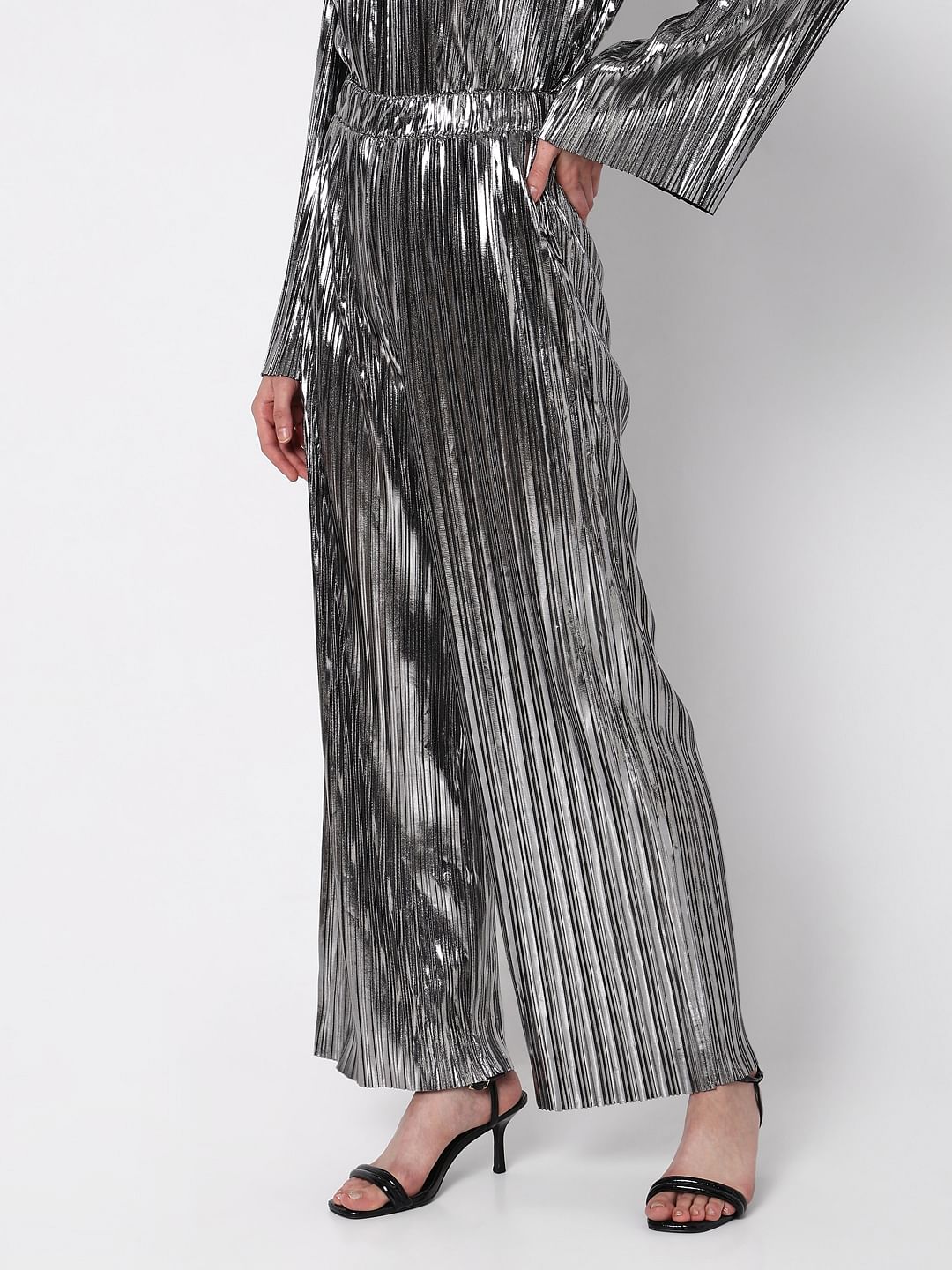 Silver High Rise Metallic Co-Ord Set Pants