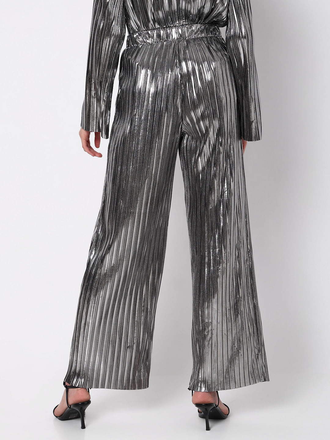Silver High Rise Metallic Co-Ord Set Pants
