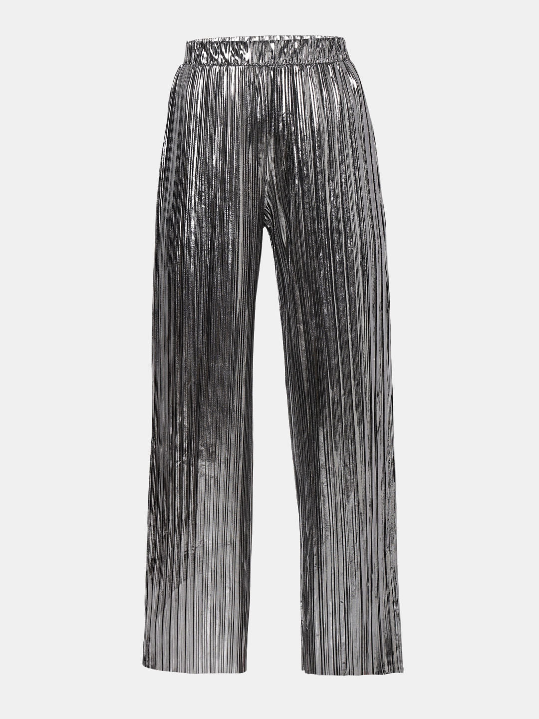 Silver High Rise Metallic Co-Ord Set Pants