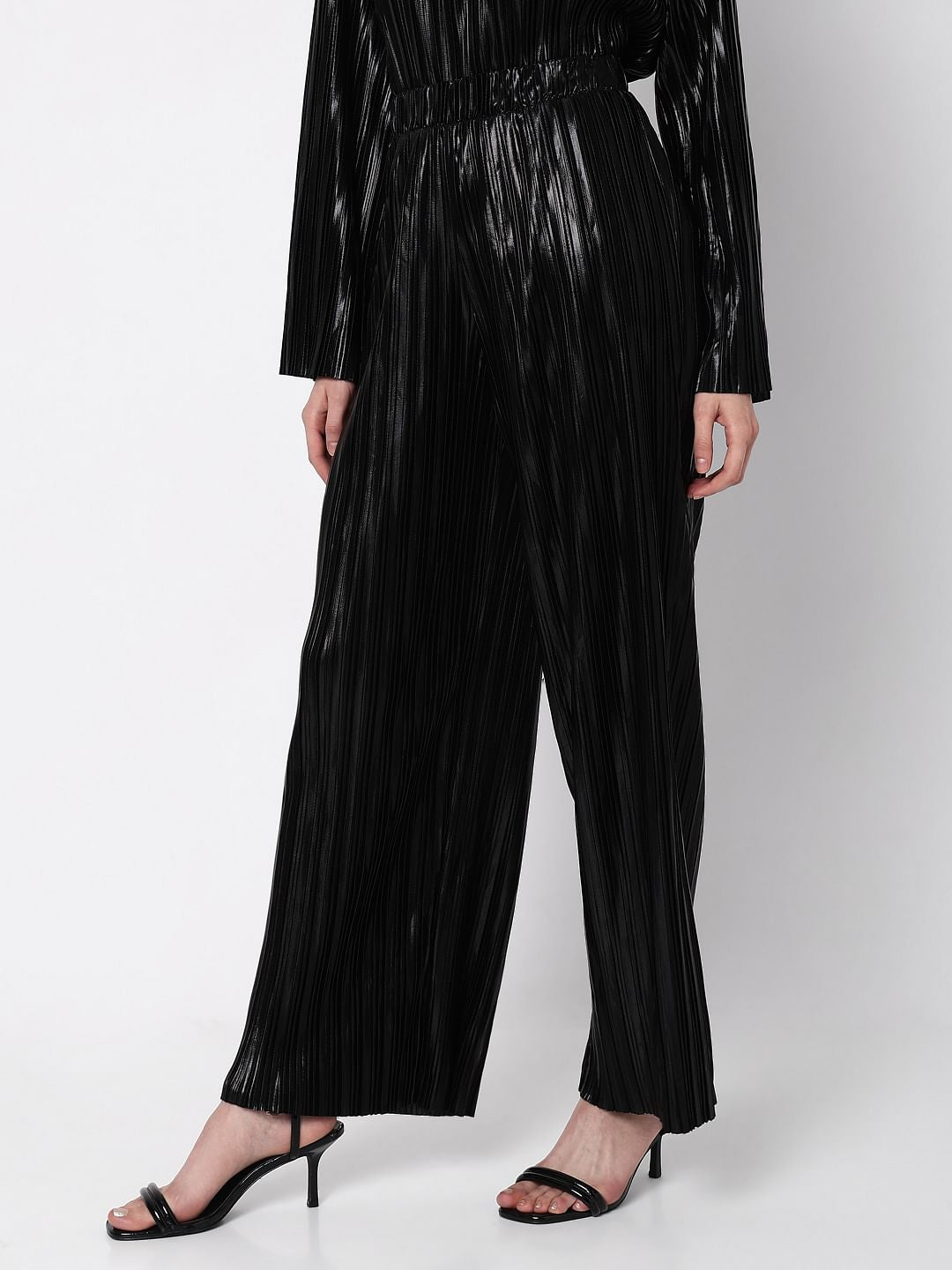 Black High Rise Metallic Co-Ord Set Pants