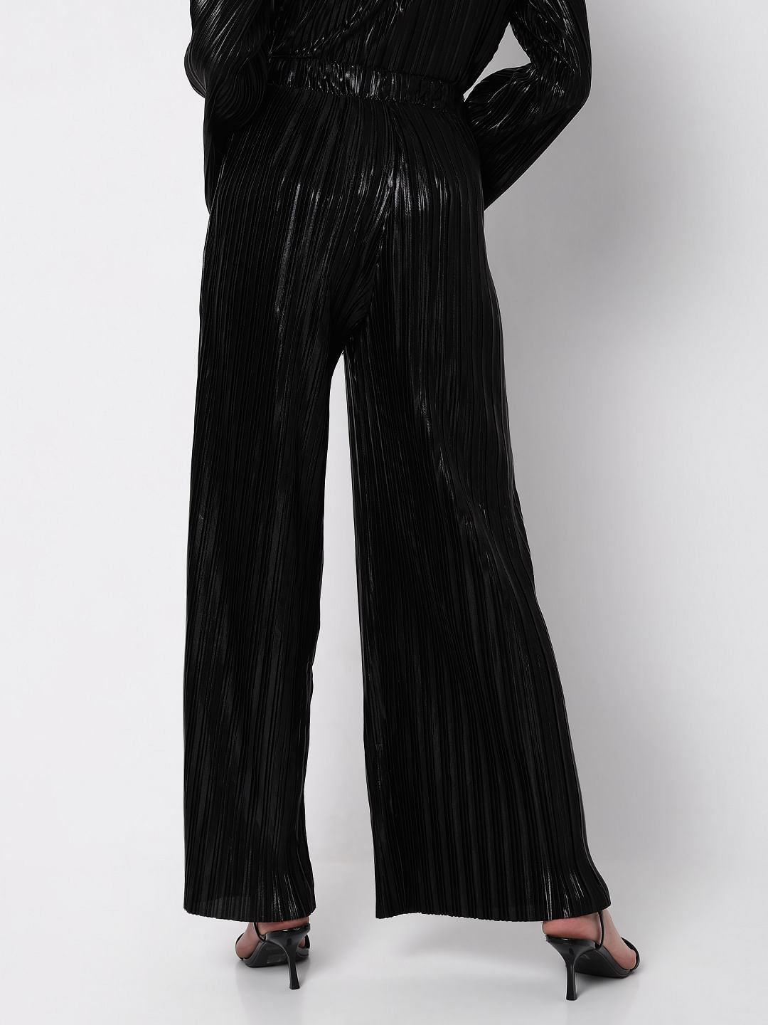 Black High Rise Metallic Co-Ord Set Pants