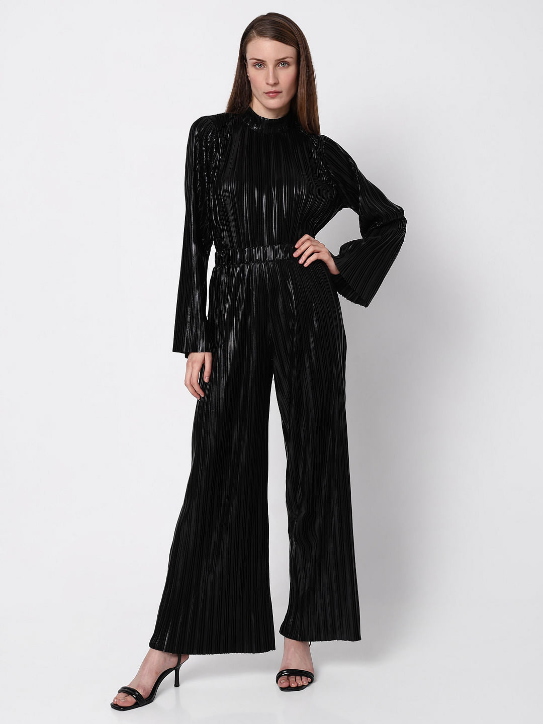 Black High Rise Metallic Co-Ord Set Pants
