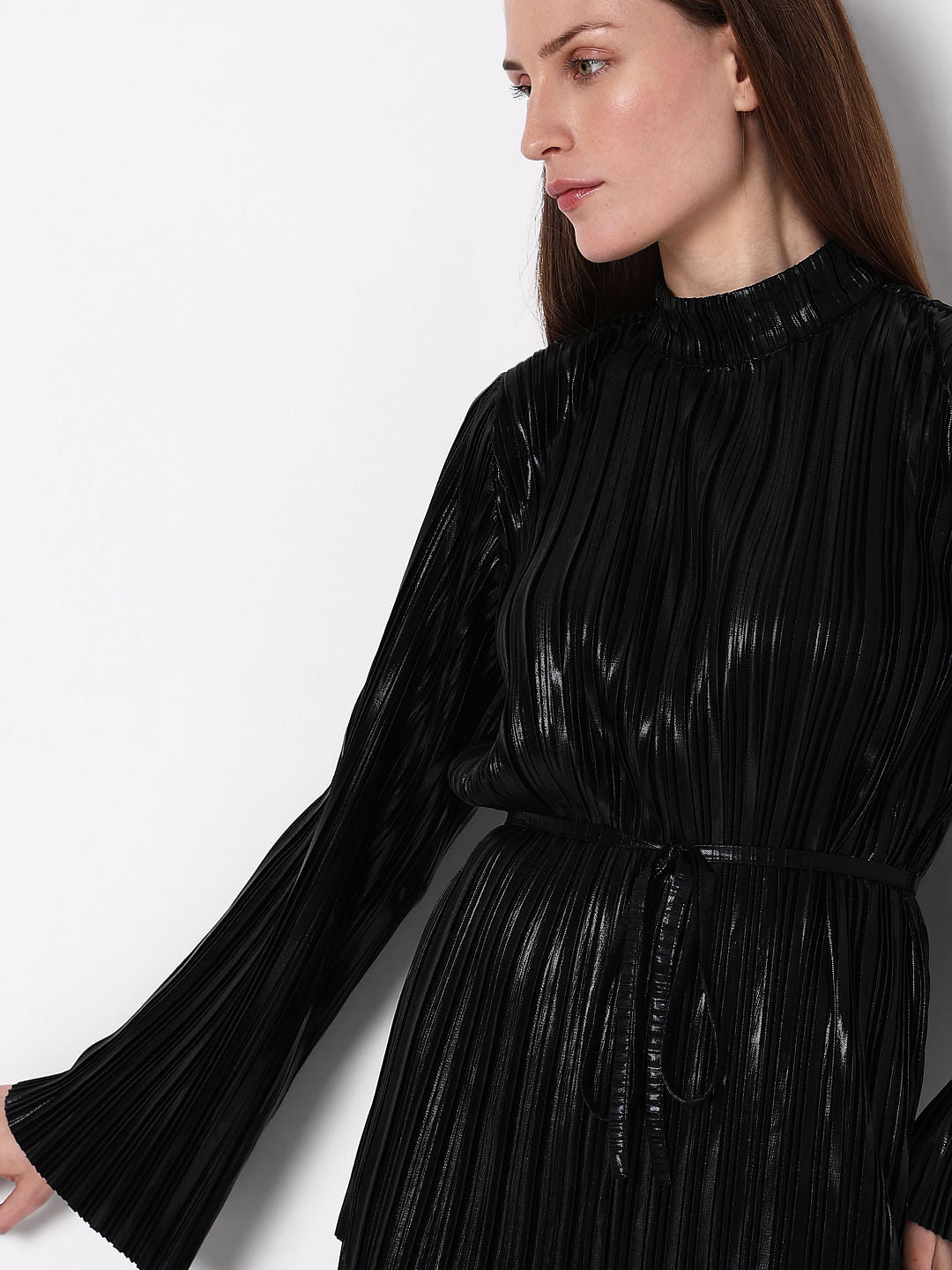 Black Metallic High Neck Co-Ord Set Top