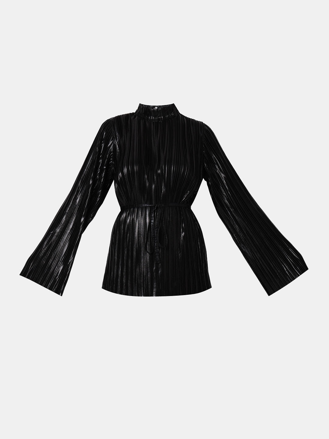 Black Metallic High Neck Co-Ord Set Top