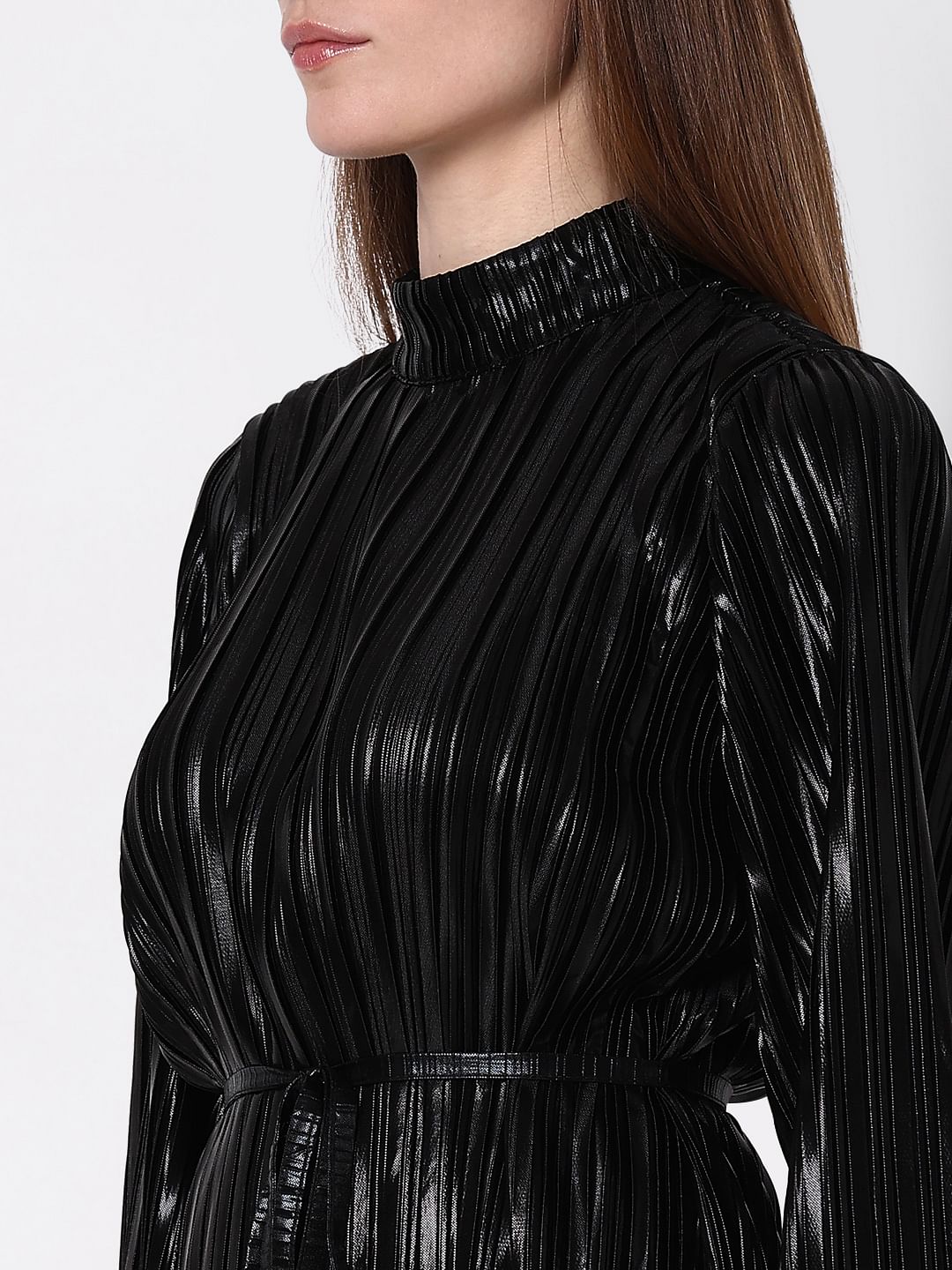 Black Metallic High Neck Co-Ord Set Top