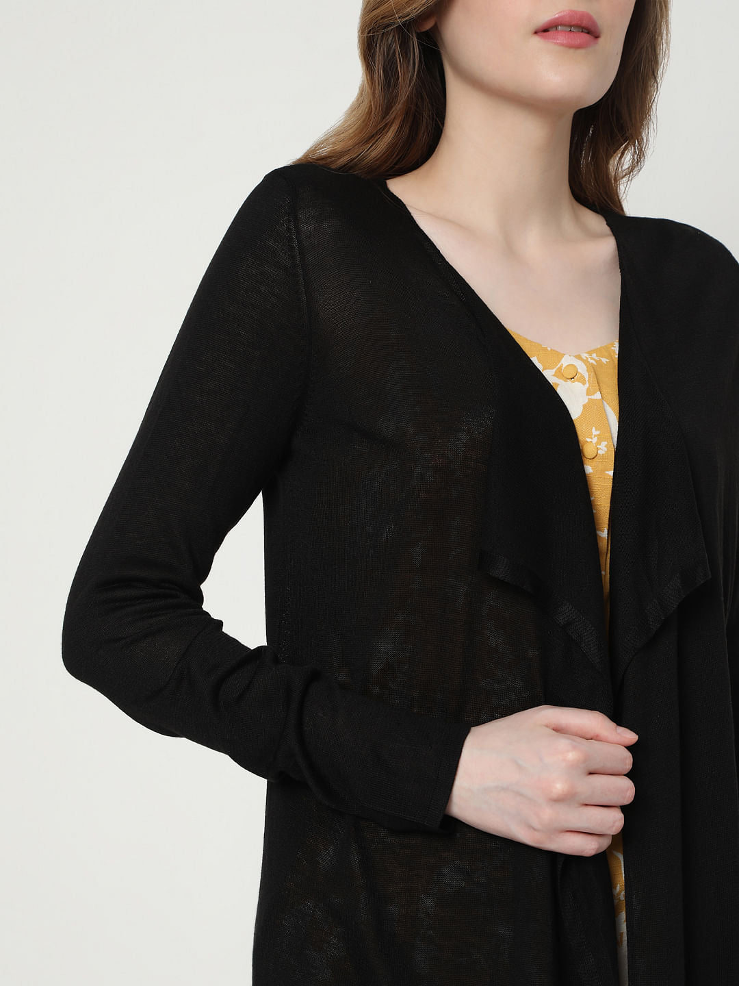 Black Front Open Cardigan