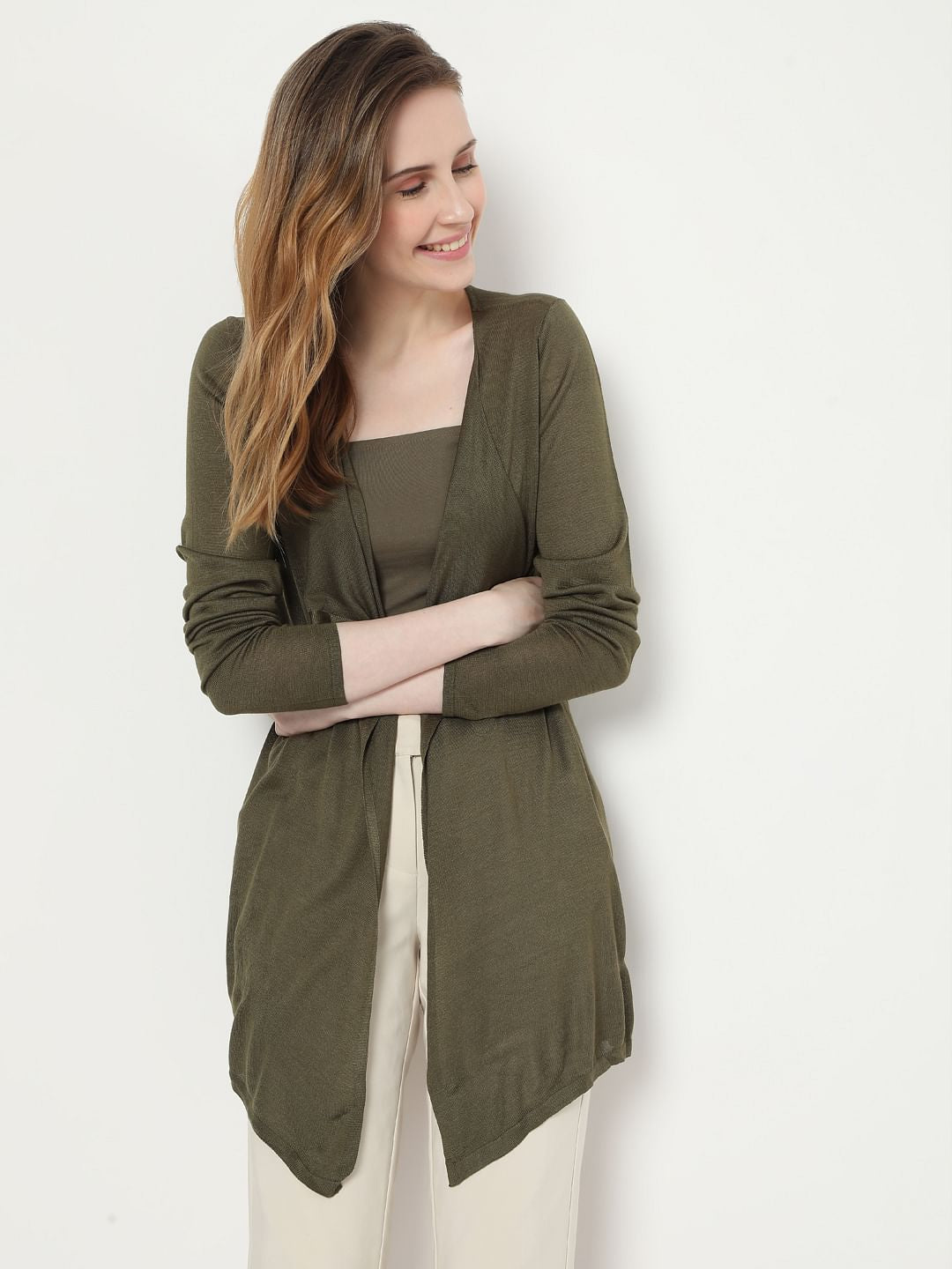 Green Front Open Cardigan