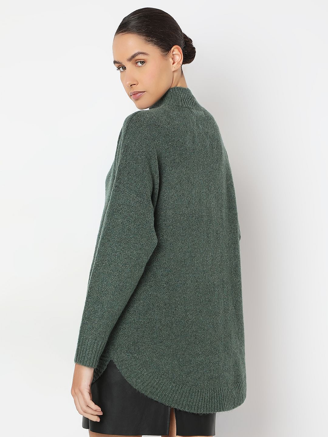 Green High-Neck Long Pullover