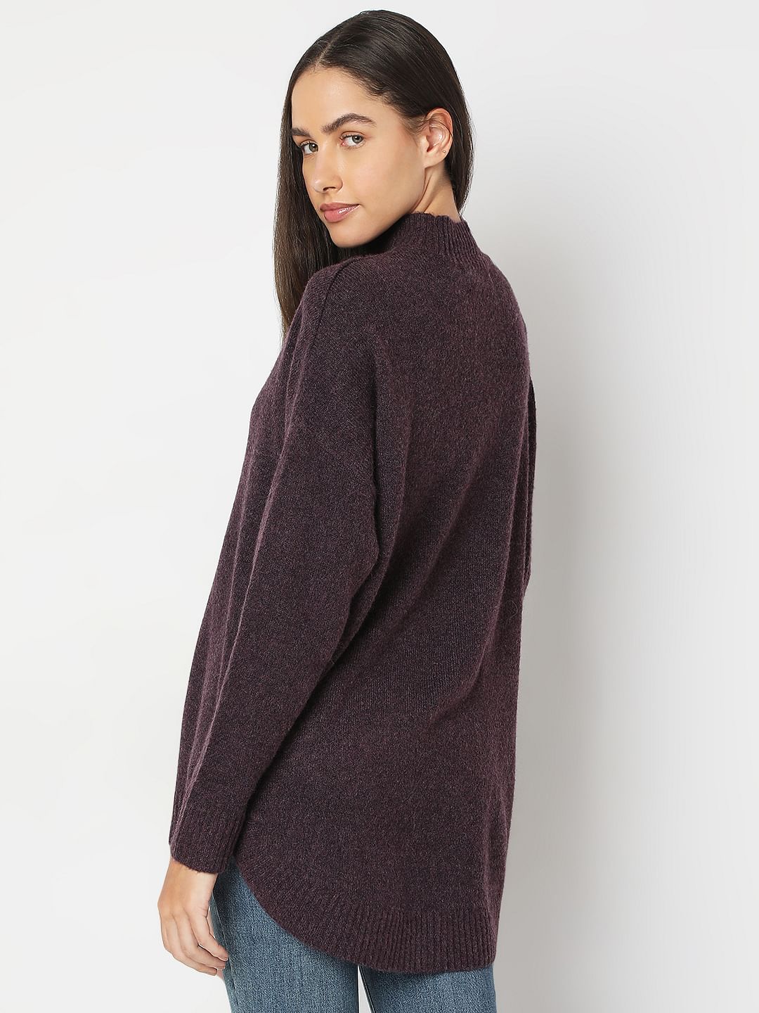 Purple High-Neck Long Pullover