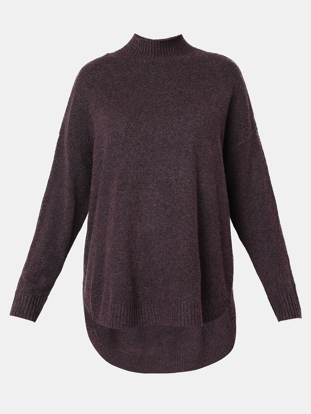 Purple High-Neck Long Pullover