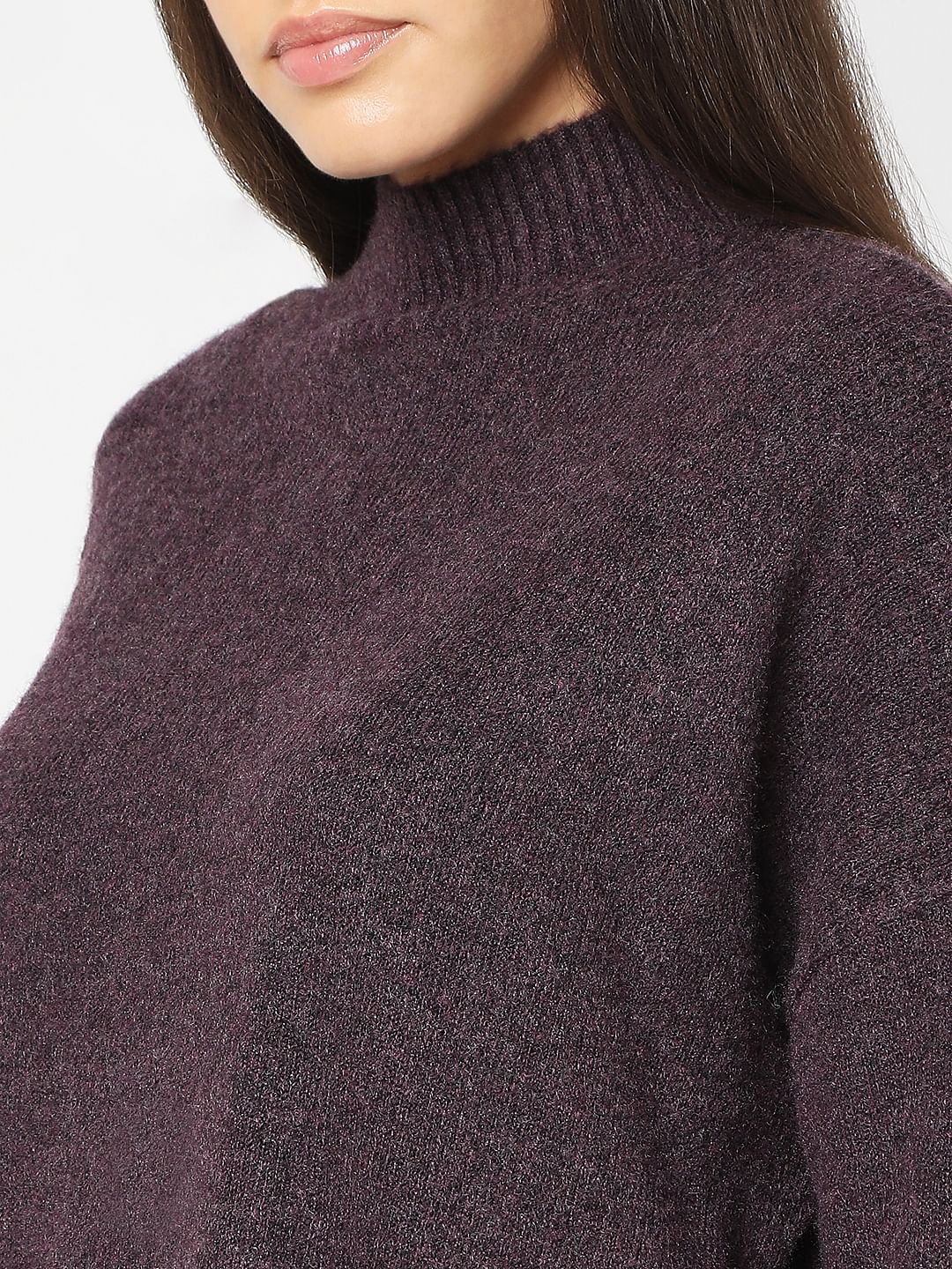 Purple High-Neck Long Pullover