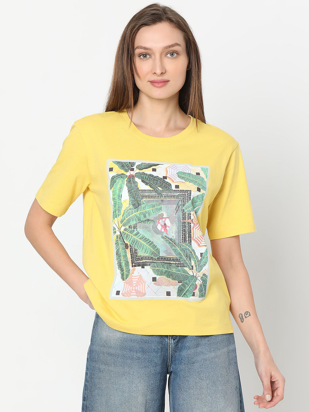 Yellow Tropical Print T-Shirt