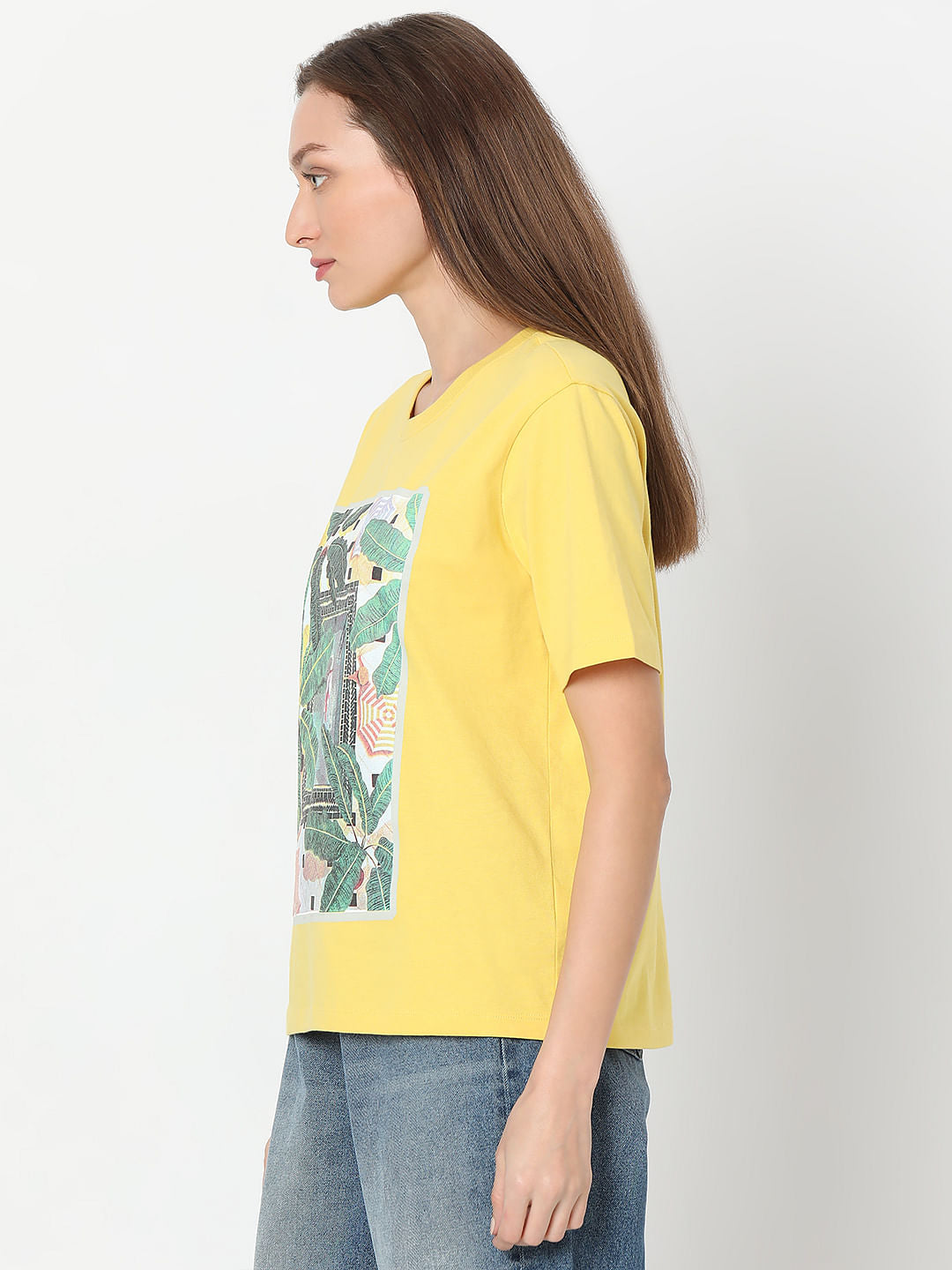 Yellow Tropical Print T-Shirt