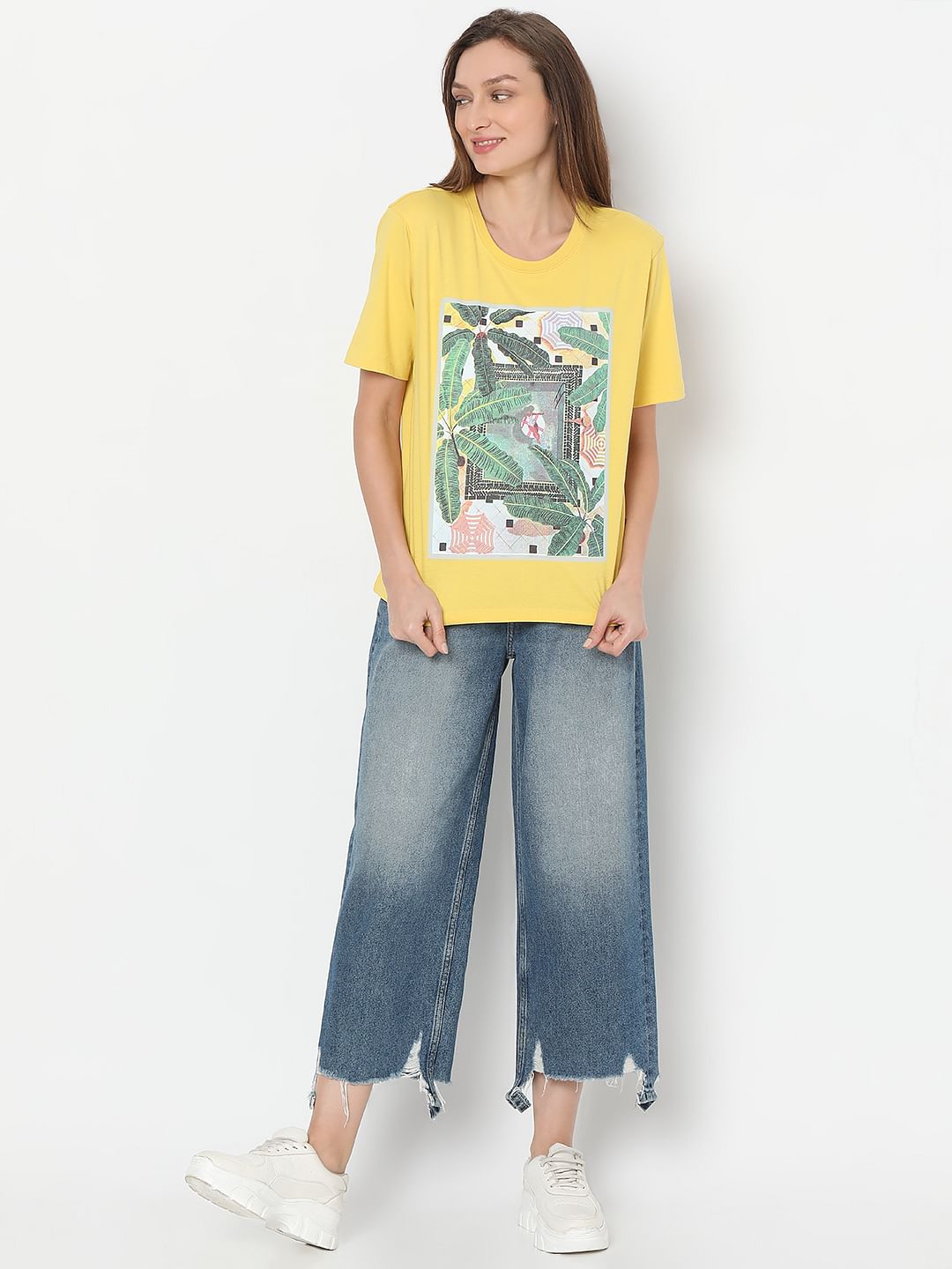 Yellow Tropical Print T-Shirt