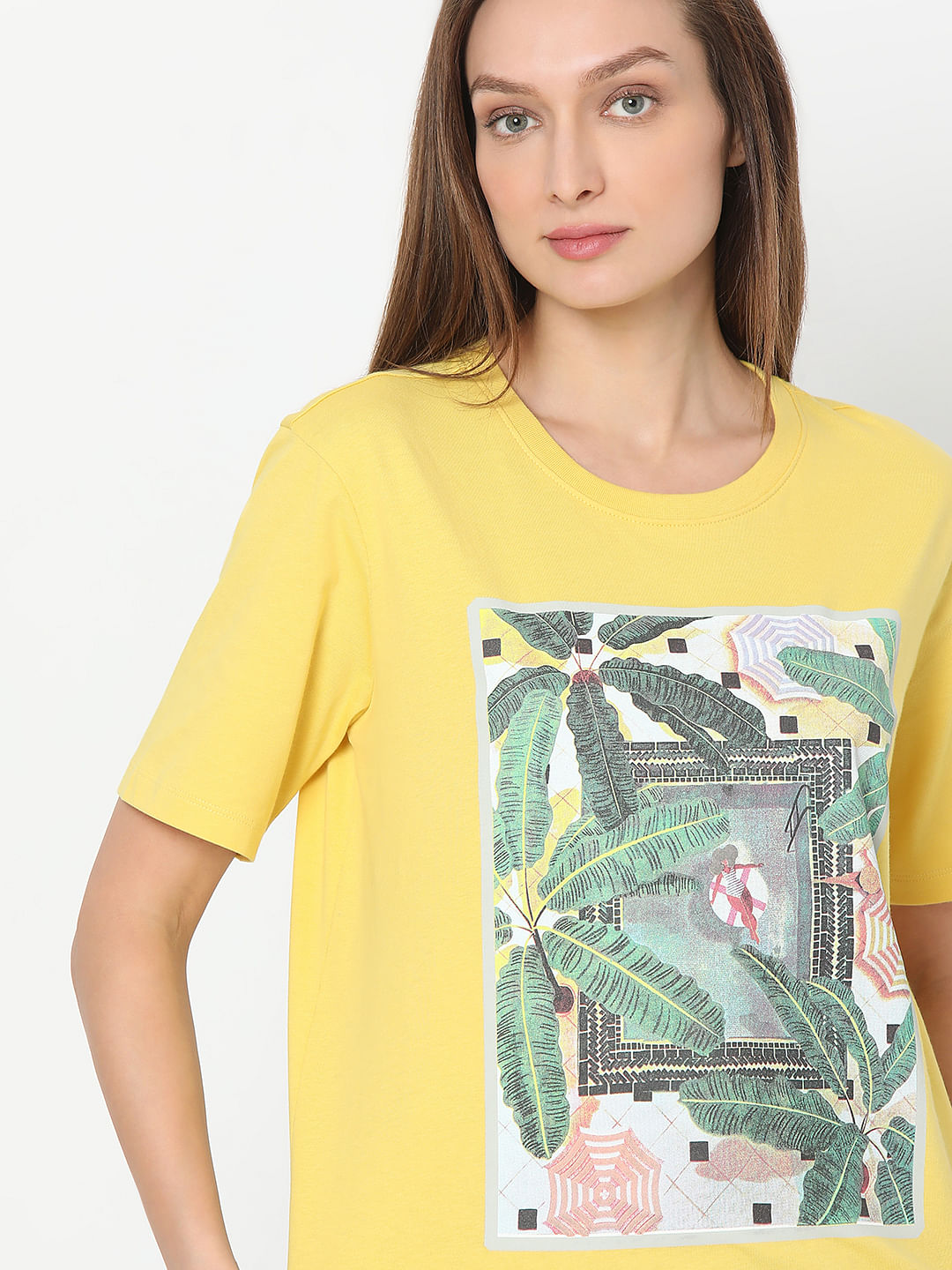 Yellow Tropical Print T-Shirt