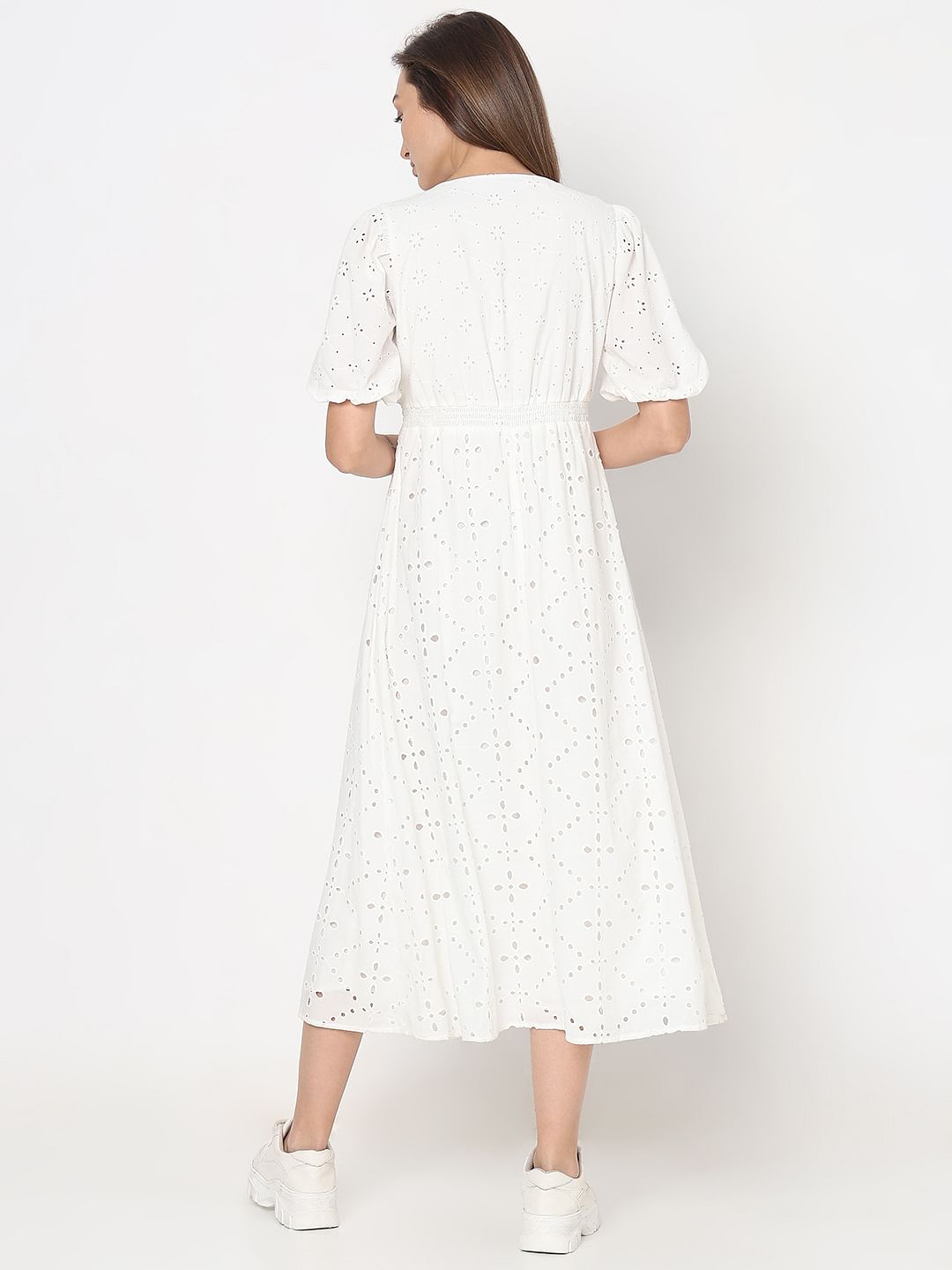 White Schiffli Midi Dress