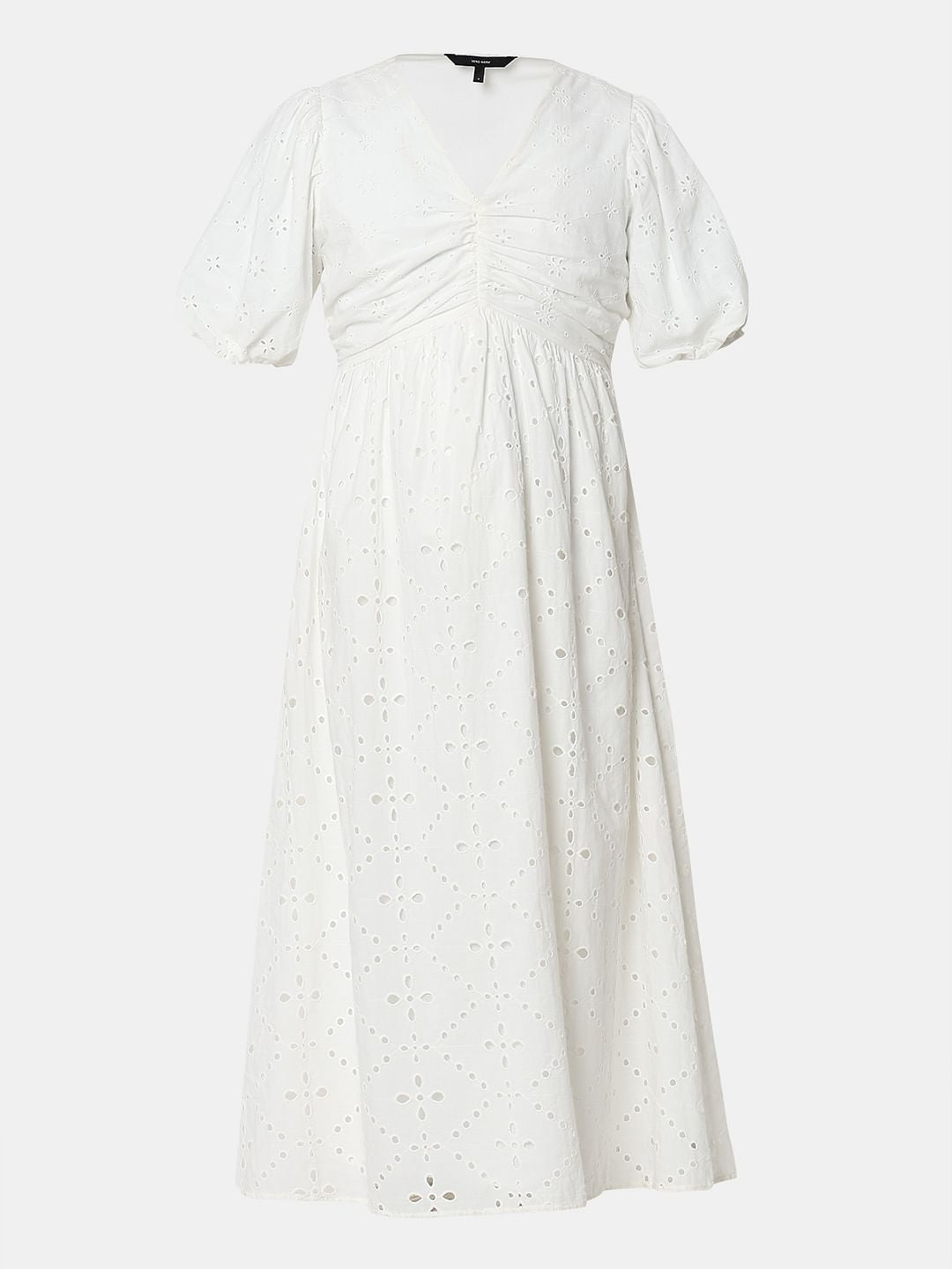 White Schiffli Midi Dress