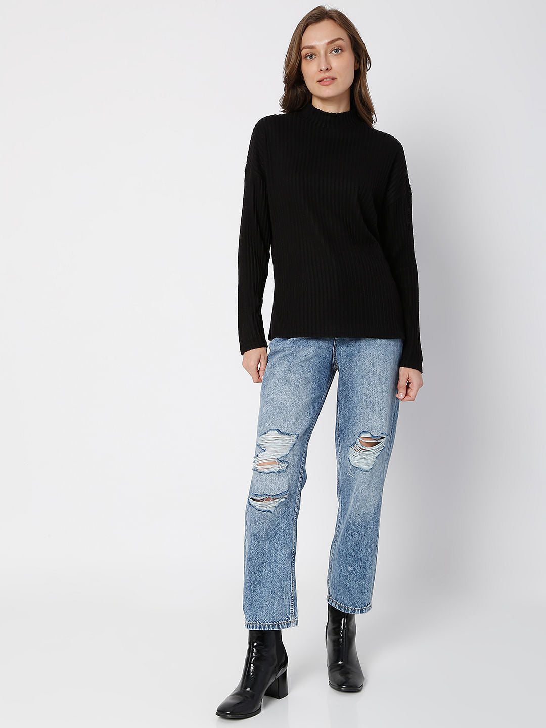 Black Funnel Neck Co-Ord Top
