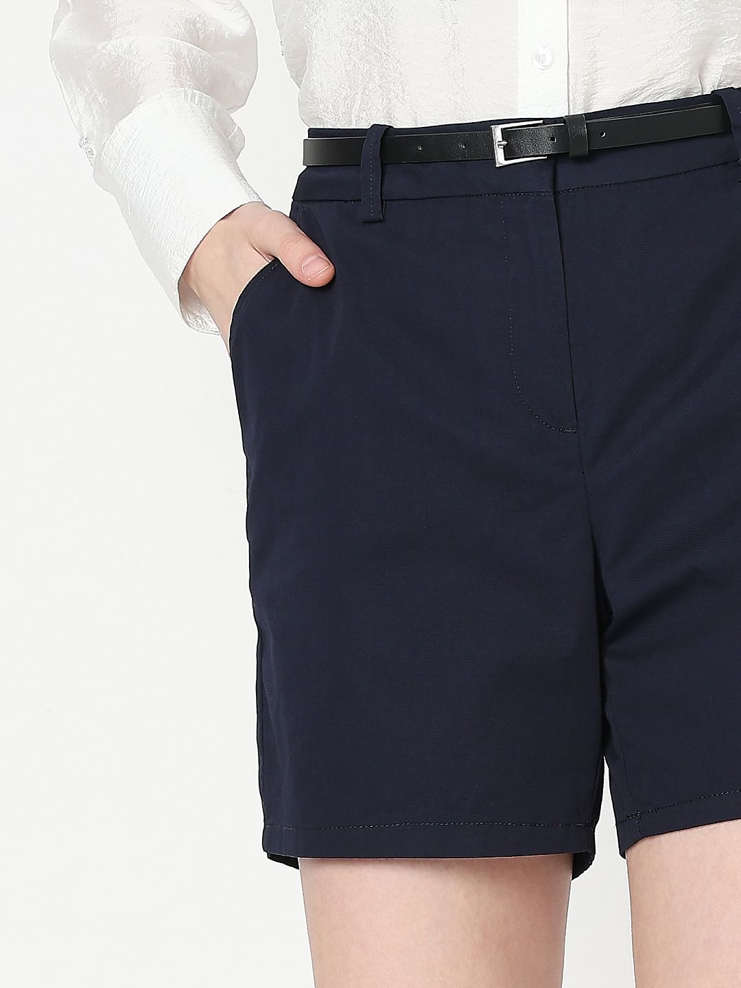 Navy Blue Mid Rise Chino Shorts