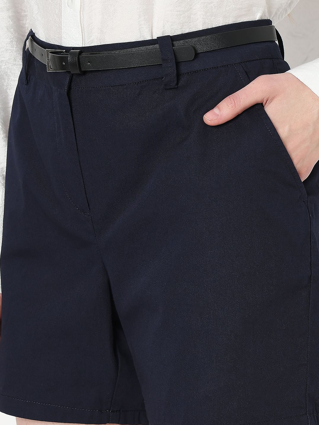 Navy Blue Mid Rise Chino Shorts