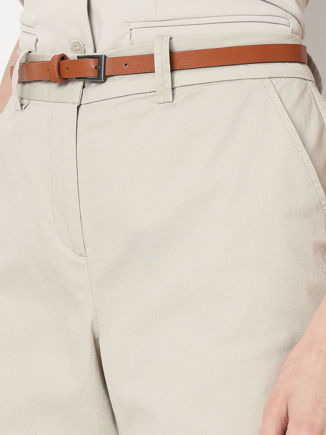 Beige Mid Rise Chino Shorts