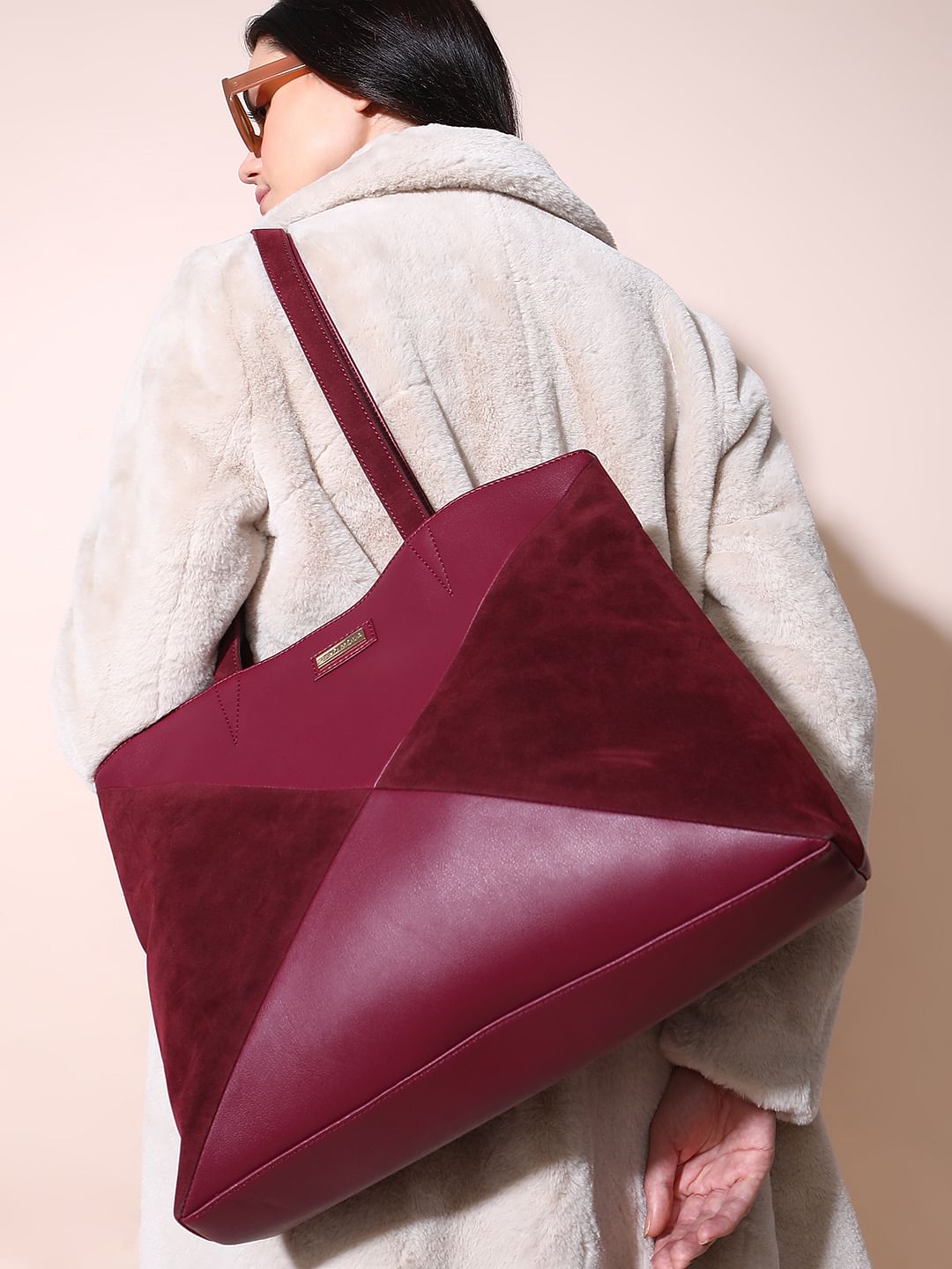 Burgundy Velvet Patch Tote Bag