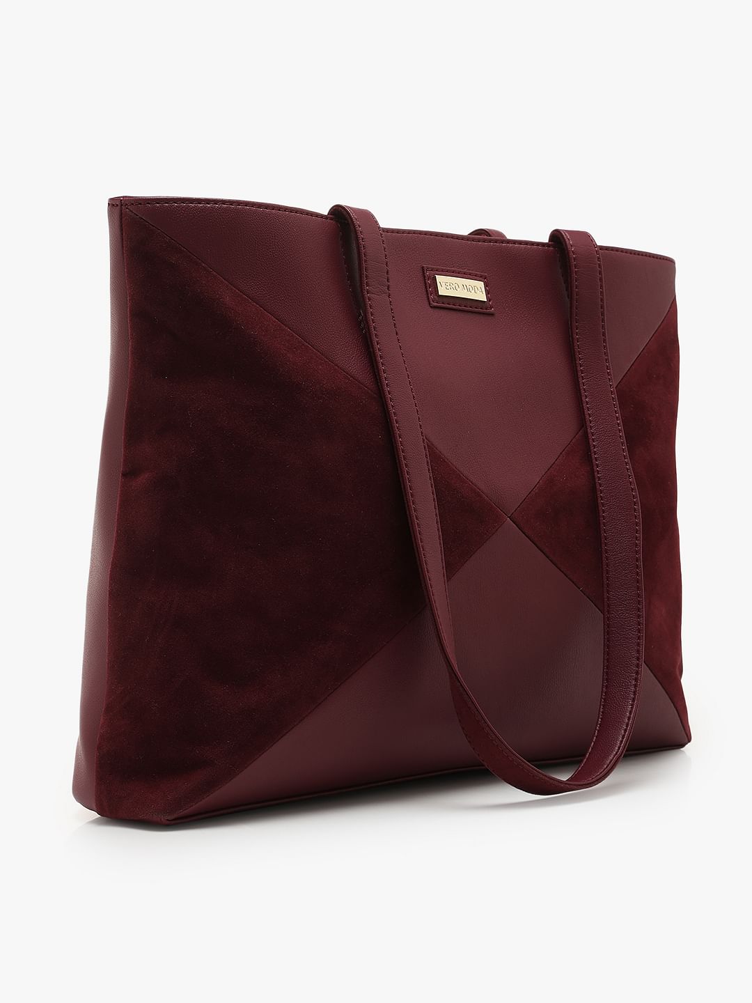 Burgundy Velvet Patch Tote Bag
