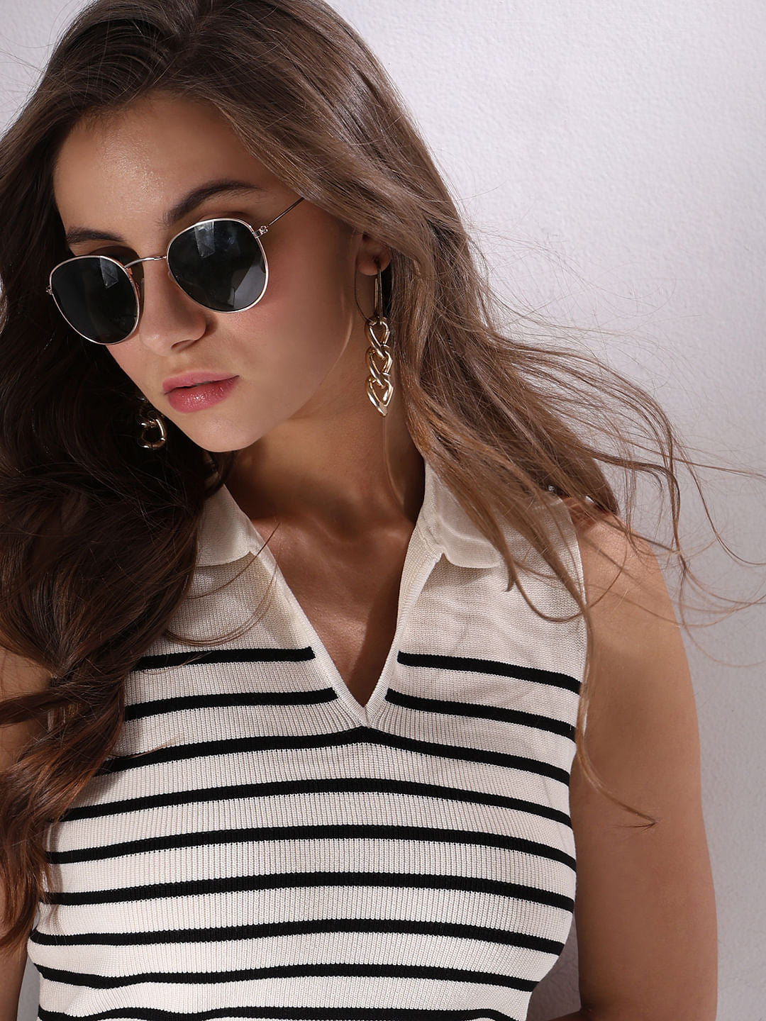 White & Black Striped Knit Top